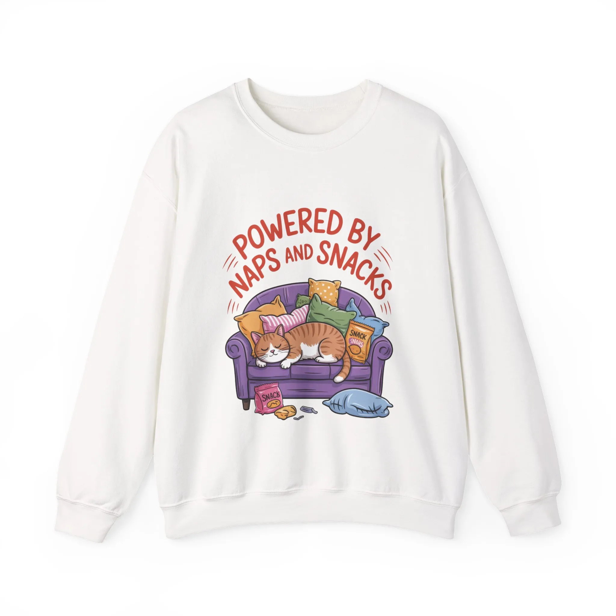 Powered by Naps and Snacks Sweatshirt, Cozy Lounge Crewneck, Gifts for Cat Lovers, Funny Cat Sweatshirt, Casual Everyday Wear - Image 4