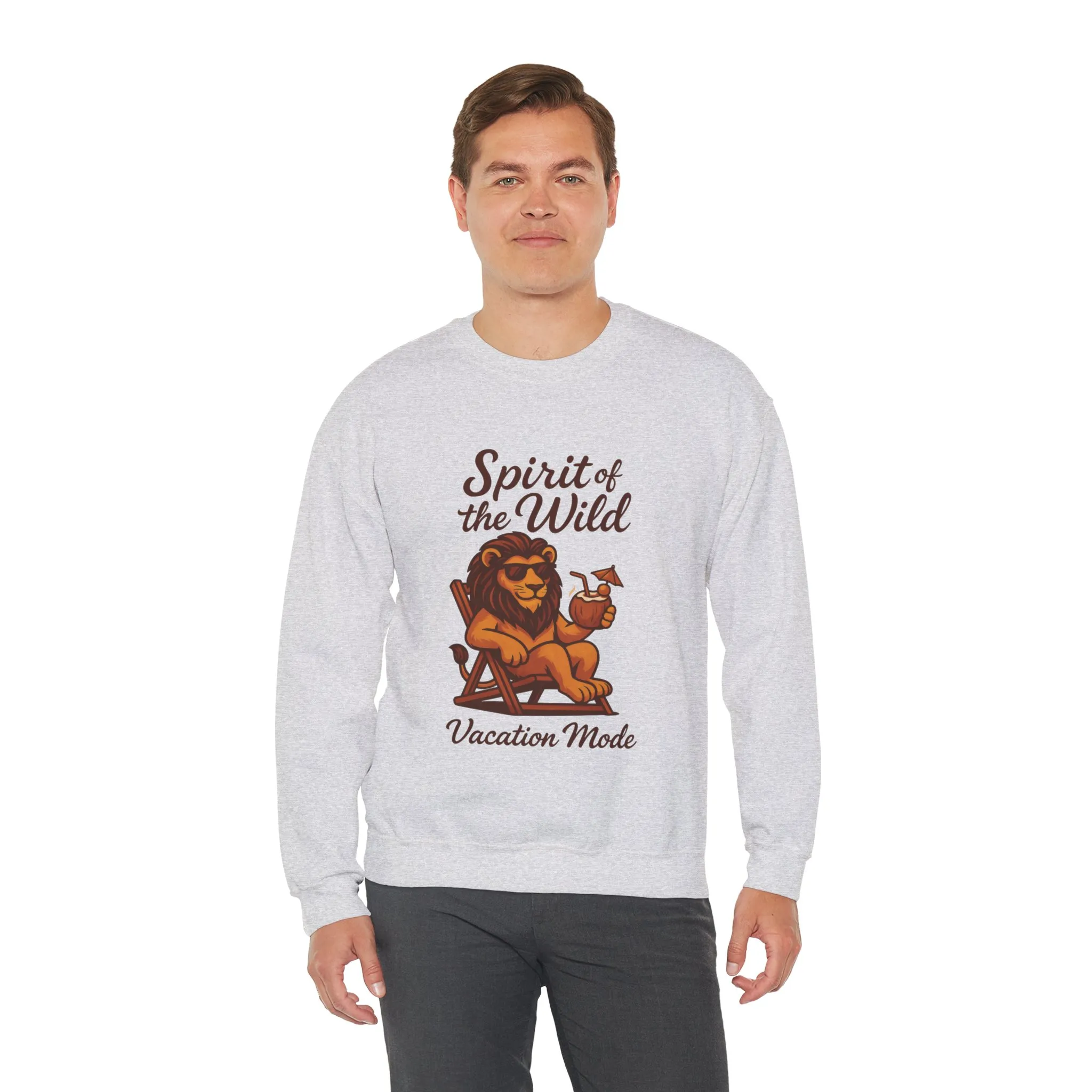Spirit of the Wild Lion Mens Sweatshirt - Vacation Mode Funny Relaxed Jungle King Pullover, Fun Gift for Travelers - Image 6
