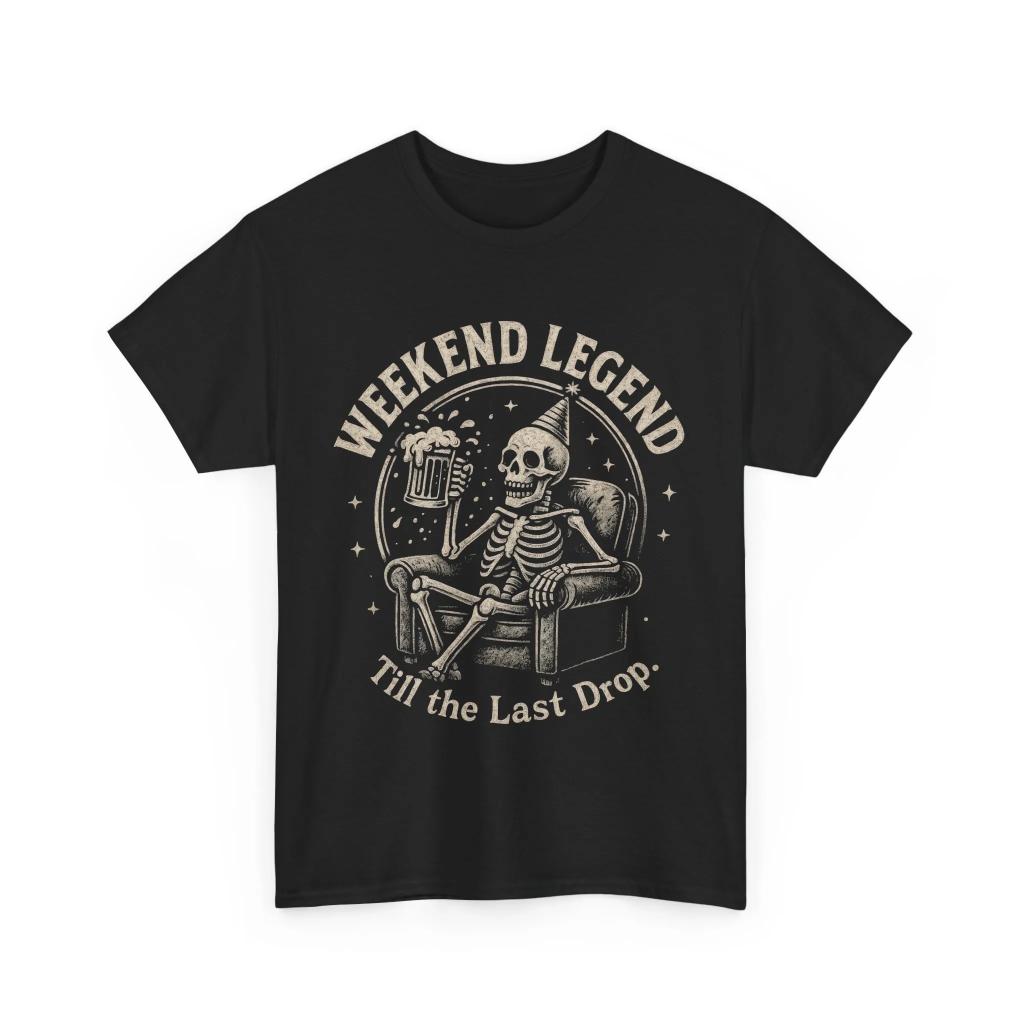 Weekend Legend Mens T-Shirt, Funny Skeleton Beer Tee, Till the Last Drop Party Shirt, Vintage Style Graphic Tee for Him, Halloween Apparel - Image 4