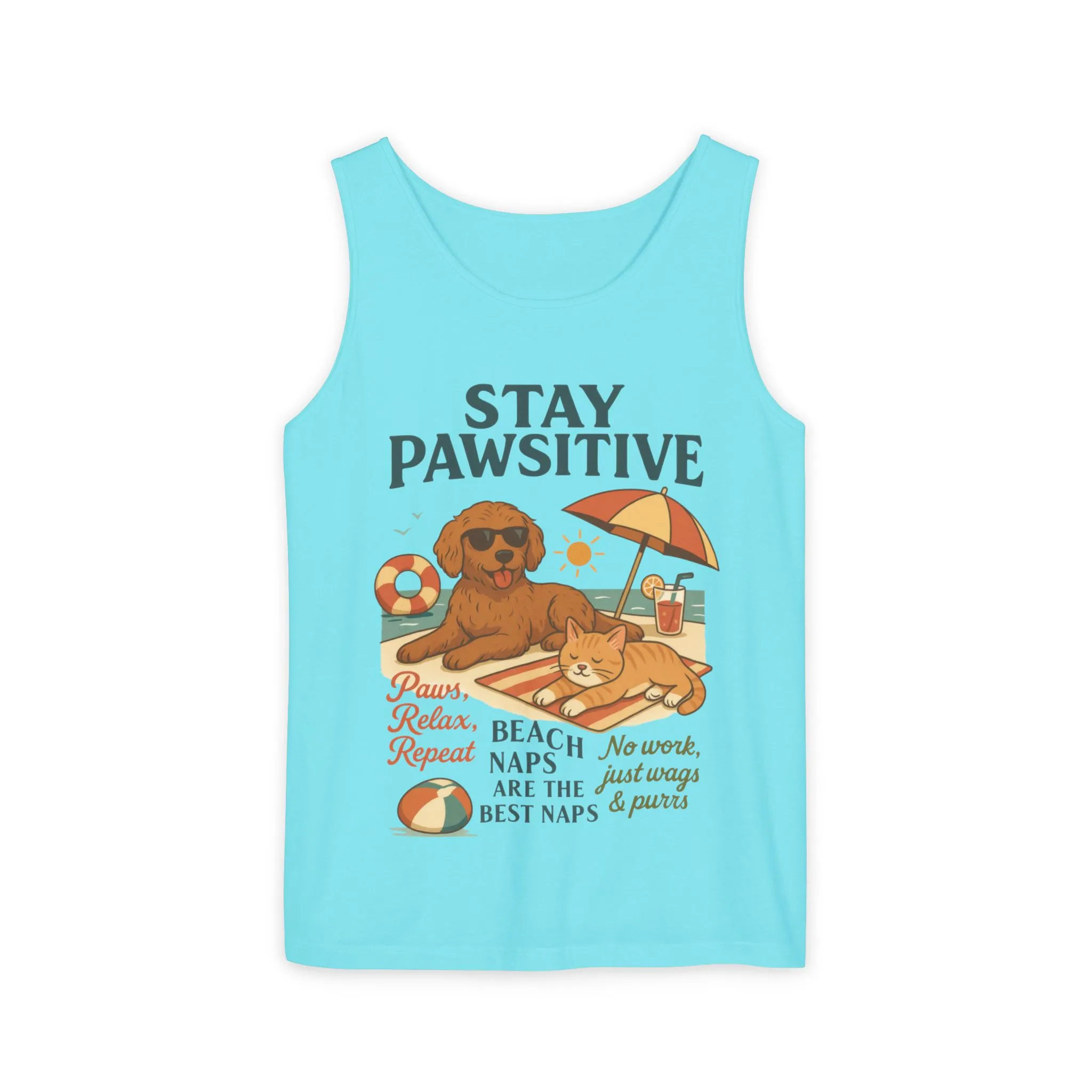Stay Pawsitive Womens Tank, Cute Dog & Cat Beach Tee, Summer Pet Lover Tee, Animal Graphic Heavy Cotton Tee, Fun Pet Lovers Gift, Summer Top - Image 7