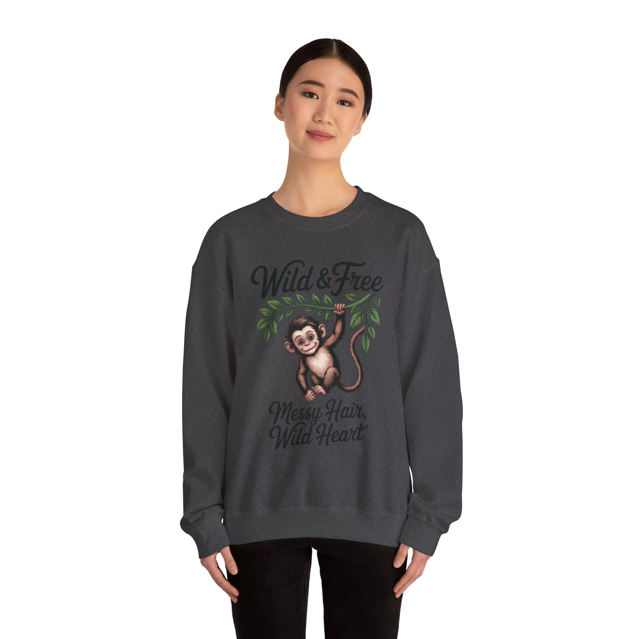 Wild & Free Monkey Sweatshirt, Messy Hair Wild Heart Womens Pullover, Cute Jungle Animal Sweater, Boho Adventure Graphic, Nature Lover Gift - Image 11