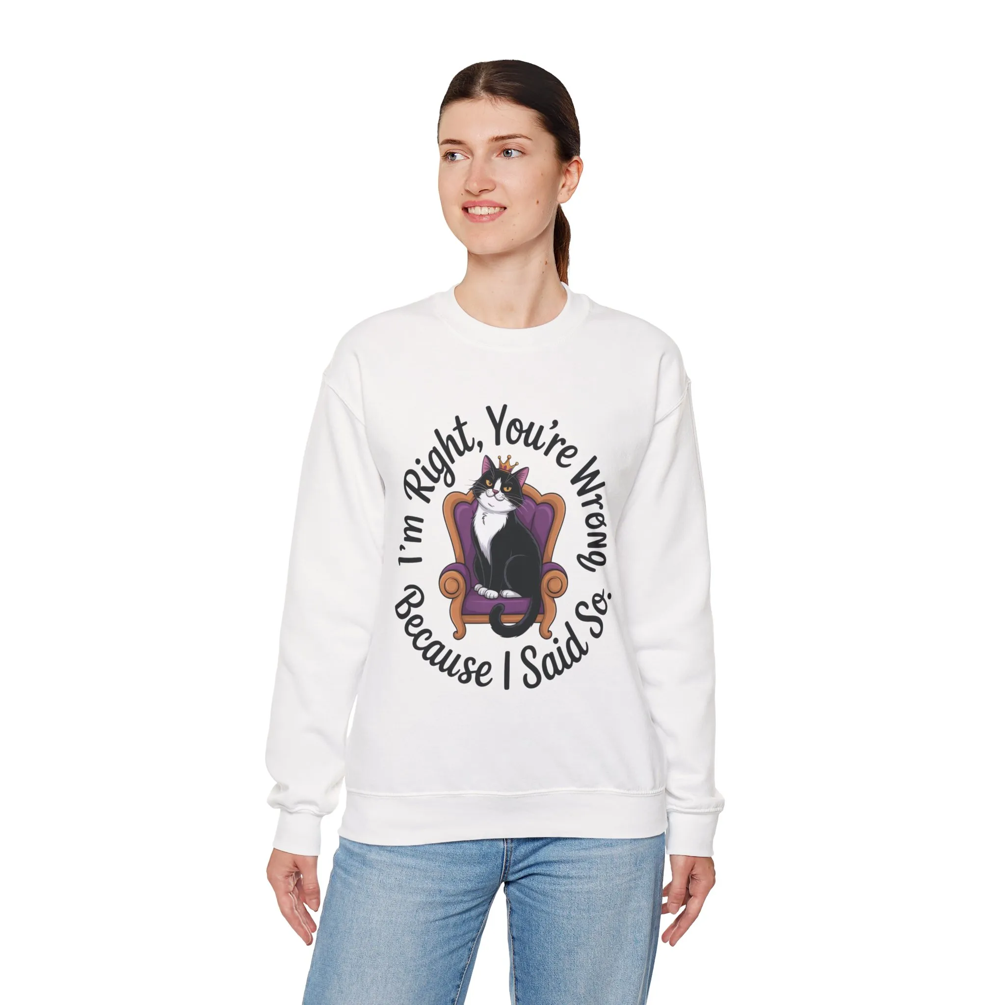 Cat Queen Womens Crewneck Sweatshirt for Cat Lovers, Cat Mom Humor Sweatshirt, Sassy Cat Graphic Sweatshirt, Im Right Tee Sweatshirt - Image 6