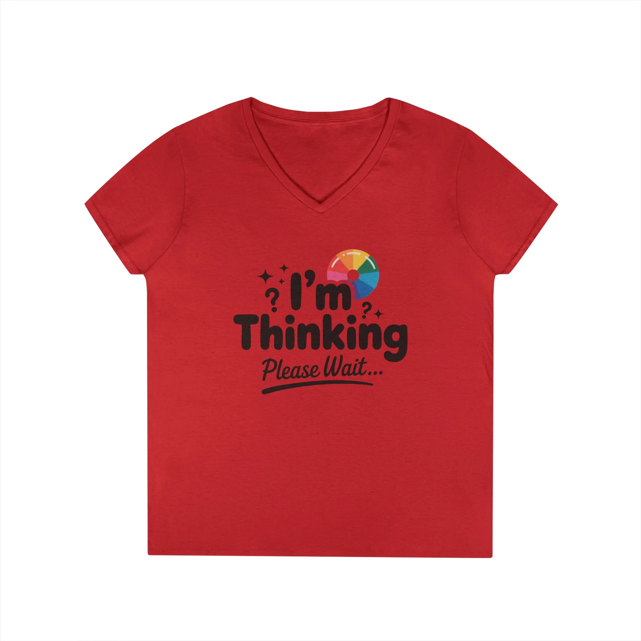 Funny - Im Thinking Please Wait - V-Neck T-Shirt for Women, Cute Geeky Gift for Introverts, Programmers, Designers, Fun Humor Shirt - Image 25
