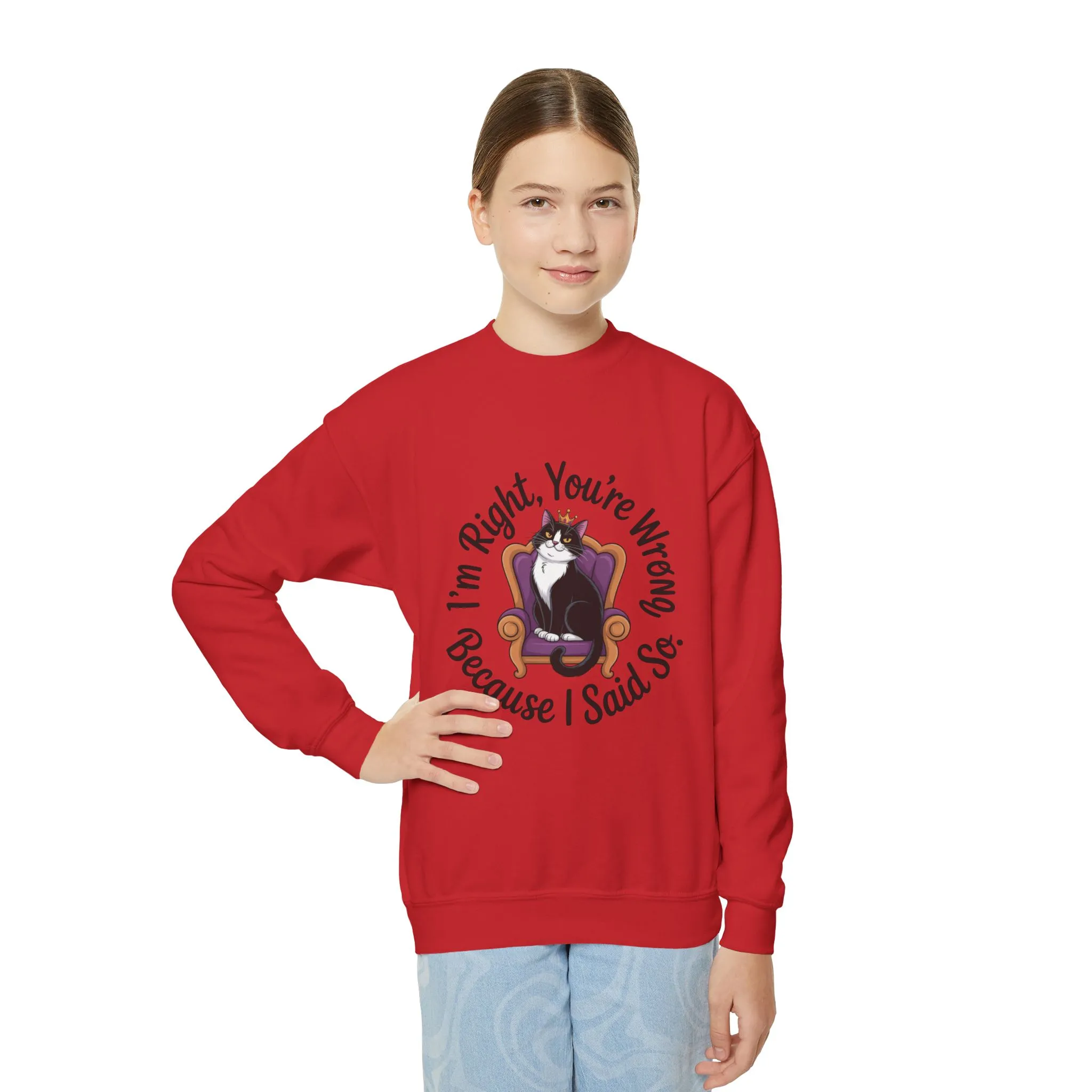 Youth Crewneck Sweatshirt, Funny Cat Sweatshirt for Girls, Im Right Youre Wrong, Tween Girl Attitude Pullover, Cute Gift for Cat Lovers - Image 9