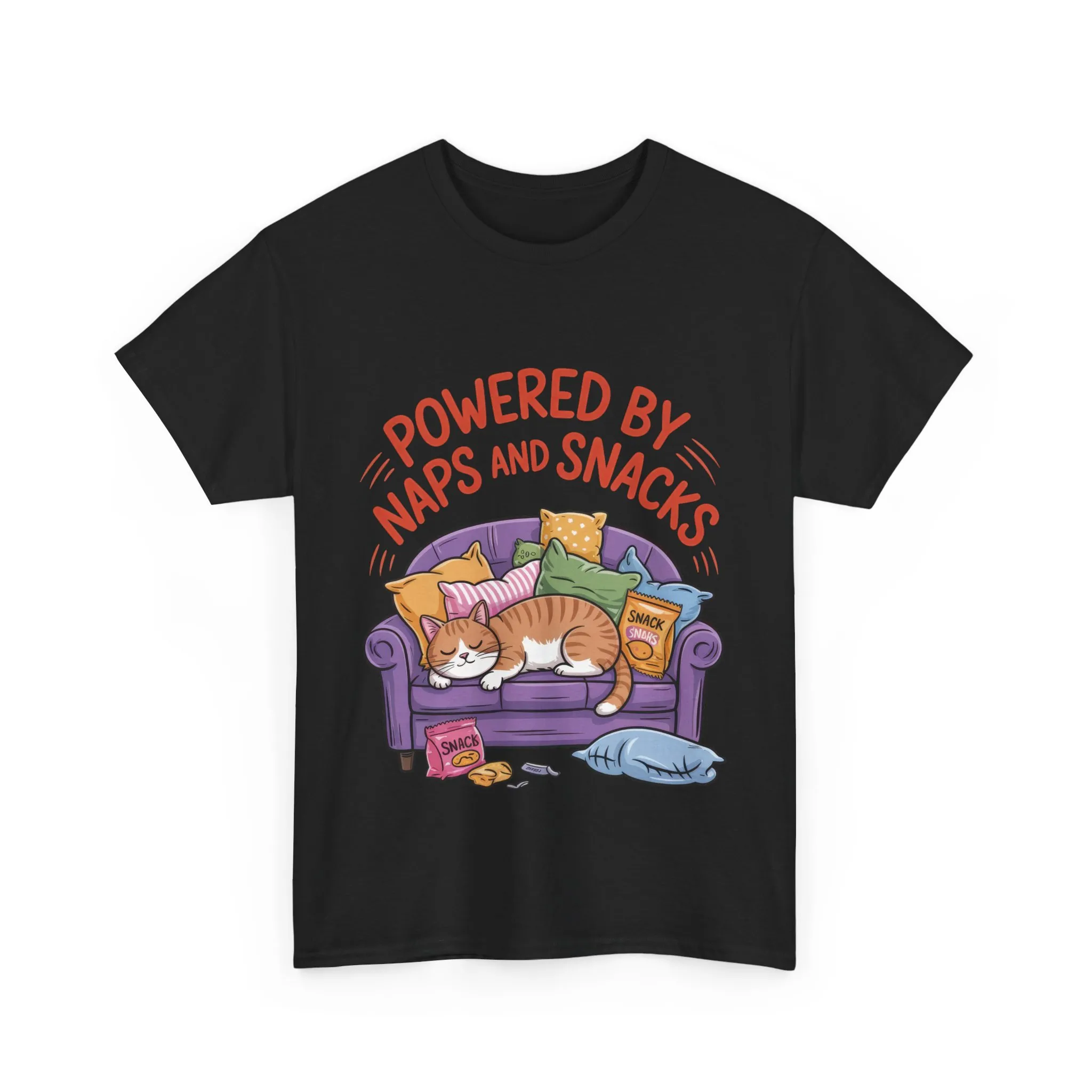 Powered by Naps and Snacks Cat T-Shirt, Funny Lazy Cat Lover Womens Tee, Cute Humor Shirt, Cozy Gift for Her, Cozy Cat Lover T-Shirt - Image 7