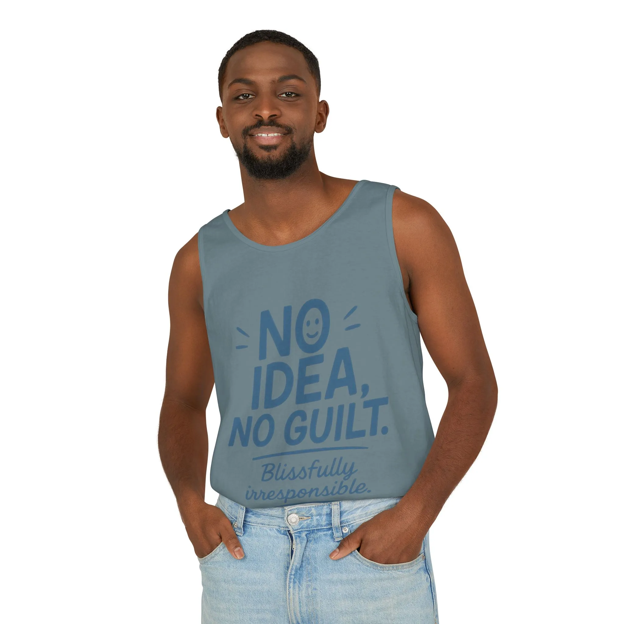 Mens Funny Tank Top, No Idea No Guilt Quote, Blissfully Irresponsible Gym Shirt, Casual Sleeveless Top, , Fun Party Shirt - Image 39