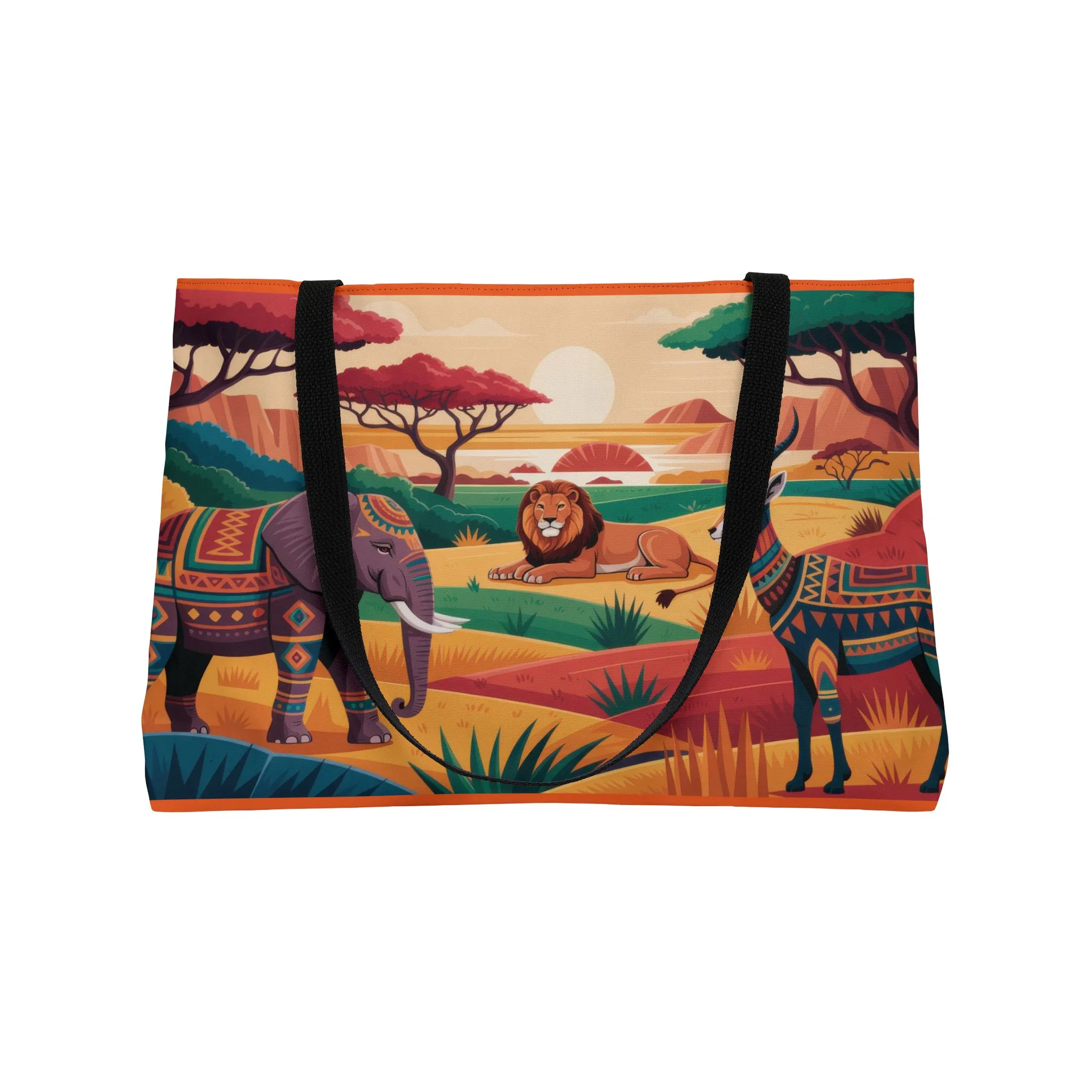 African Safari Weekender Bag, Colorful Savanna Animal Tote, Large Travel Bag with Lion Elephant Gazelle, Boho Gift, Travel, Beach, Picnic, Shopping Bag - Image 4