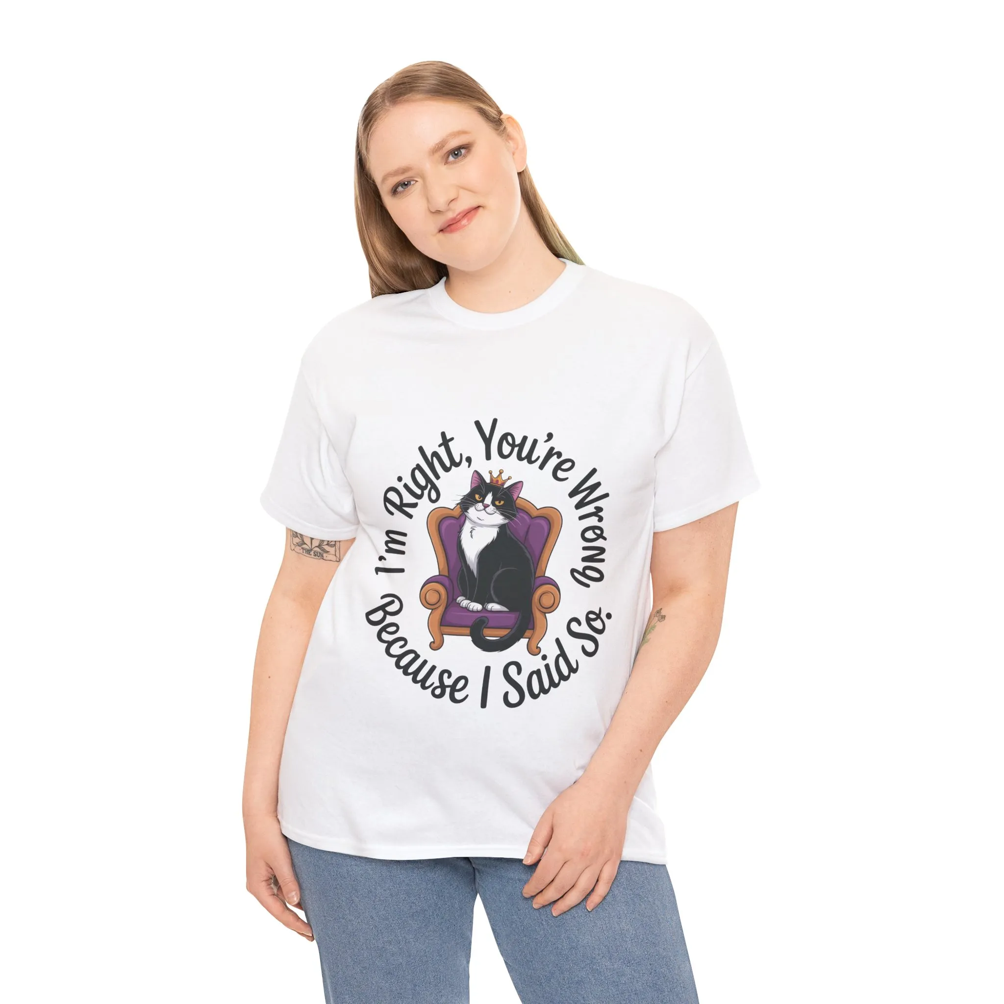 Funny Cat Queen Shirt, Sassy Cat Graphic Tee for Women, Cat Mom Humor Tee Gift, Funny Graphic T-Shirt, I'm Right, You're Wrong Tee - Image 6