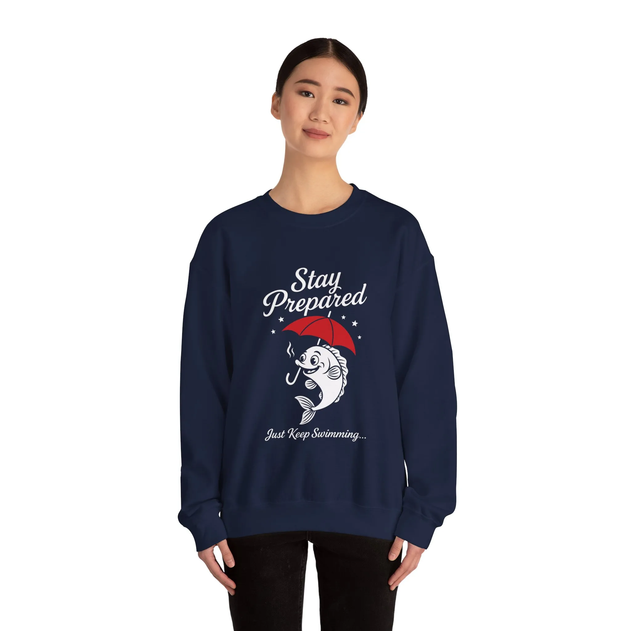 Funny Fish Womens Crewneck Sweatshirt - Stay Prepared Just Keep Swimming Nautical Pullover - Cozy Positive Gift, Fishing Humor - Image 17