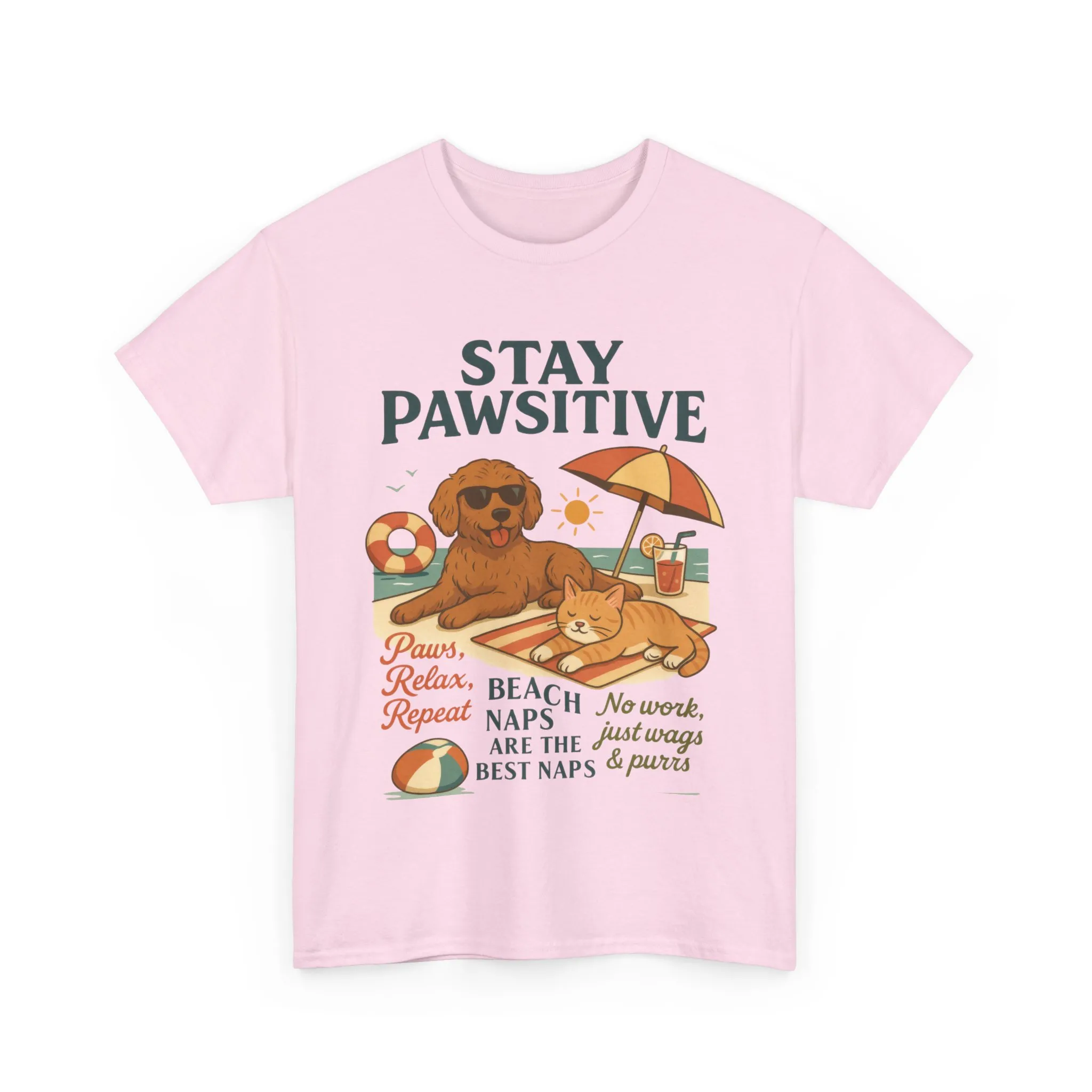 Stay Pawsitive Womens T-Shirt, Cute Dog & Cat Beach Shirt, Summer Pet Lover Tee, Animal Graphic Heavy Cotton Tee, Fun Pet Lovers Gift - Image 28