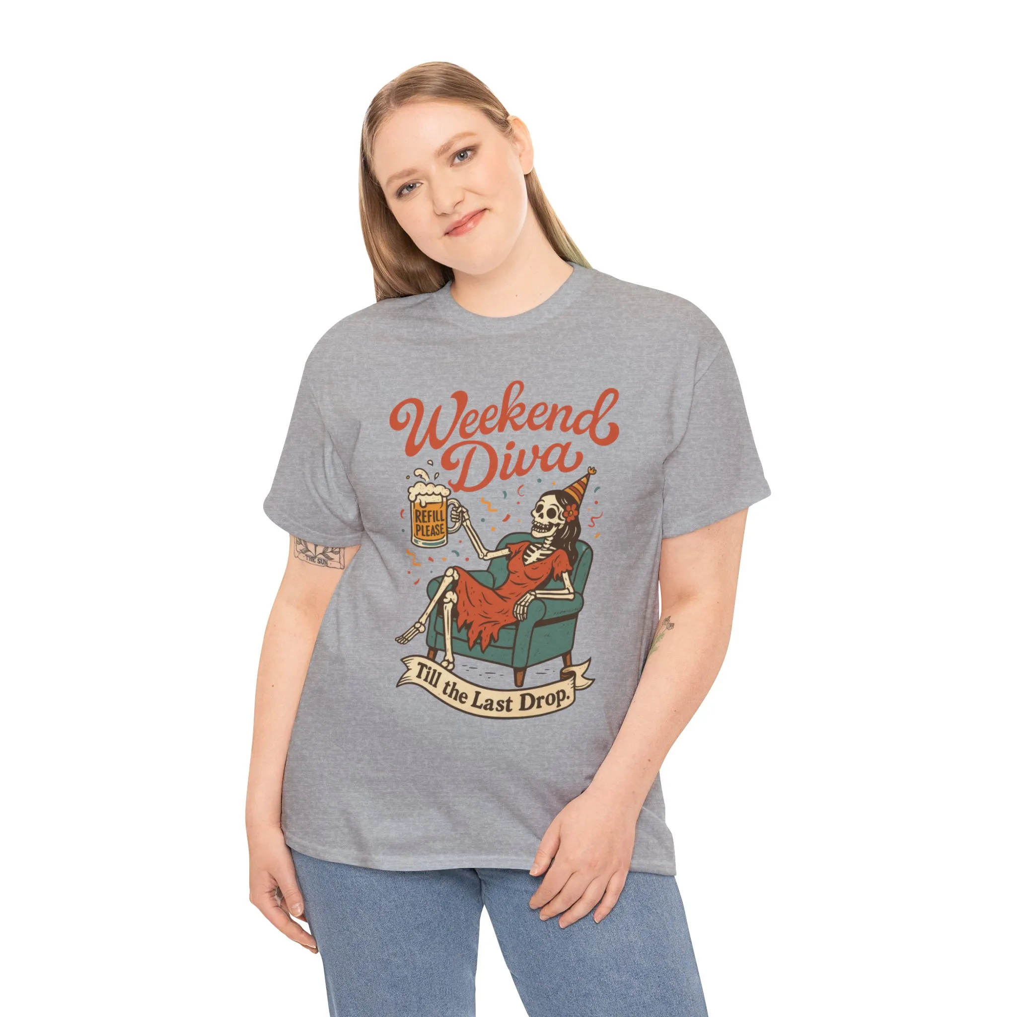 Weekend Diva Funny T-Shirt for Women, Skeleton Party Shirt, Till the Last Drop Tee, Funny Gift for Halloween, Weekend Vibes, Tee for Parties - Image 3