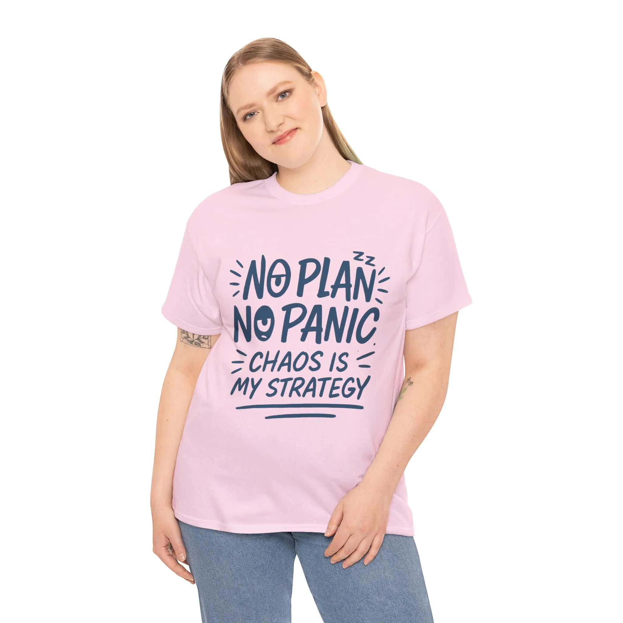 Funny Chaos Strategy T-Shirt, No Plan No Panic Quote Shirt, Cute Tee for Women, Humorous Gift Idea, Casual Relaxed Fit Top - Image 30
