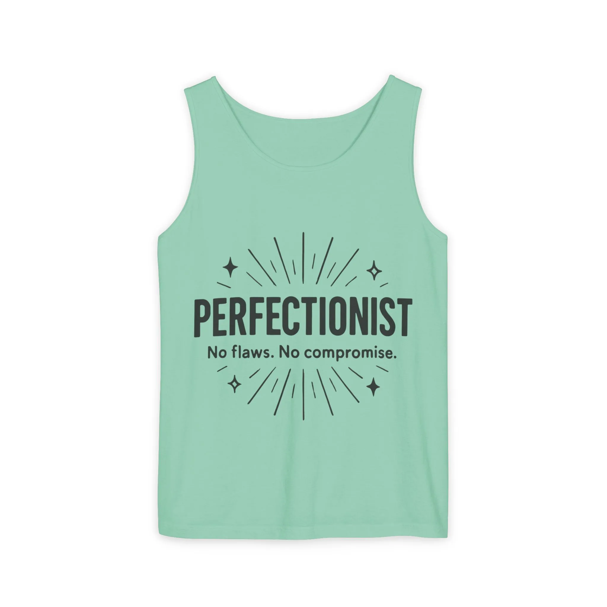 Mens Perfectionist Tank Top, No Flaws No Compromise, Minimal Bold Graphic Tee, Gift for OCD, Clean Freak, or Detail-Oriented Men - Image 2
