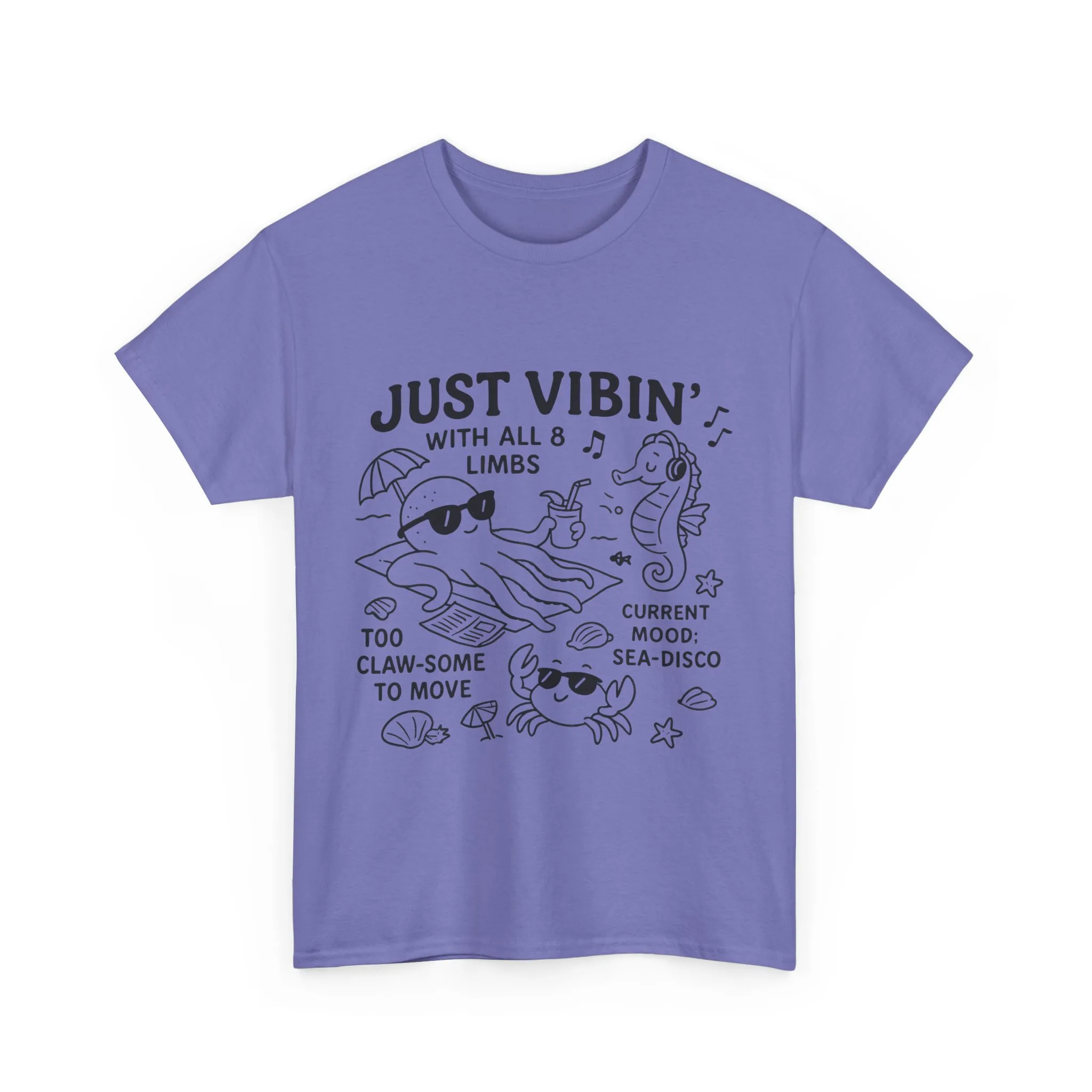 Just Vibin Womens T-Shirt, Cute Octopus & Sea Animals Graphic Tee, Funny Sea Disco Summer Shirt, Beach Vibes Gift for Her, Ocean Theme - Image 28