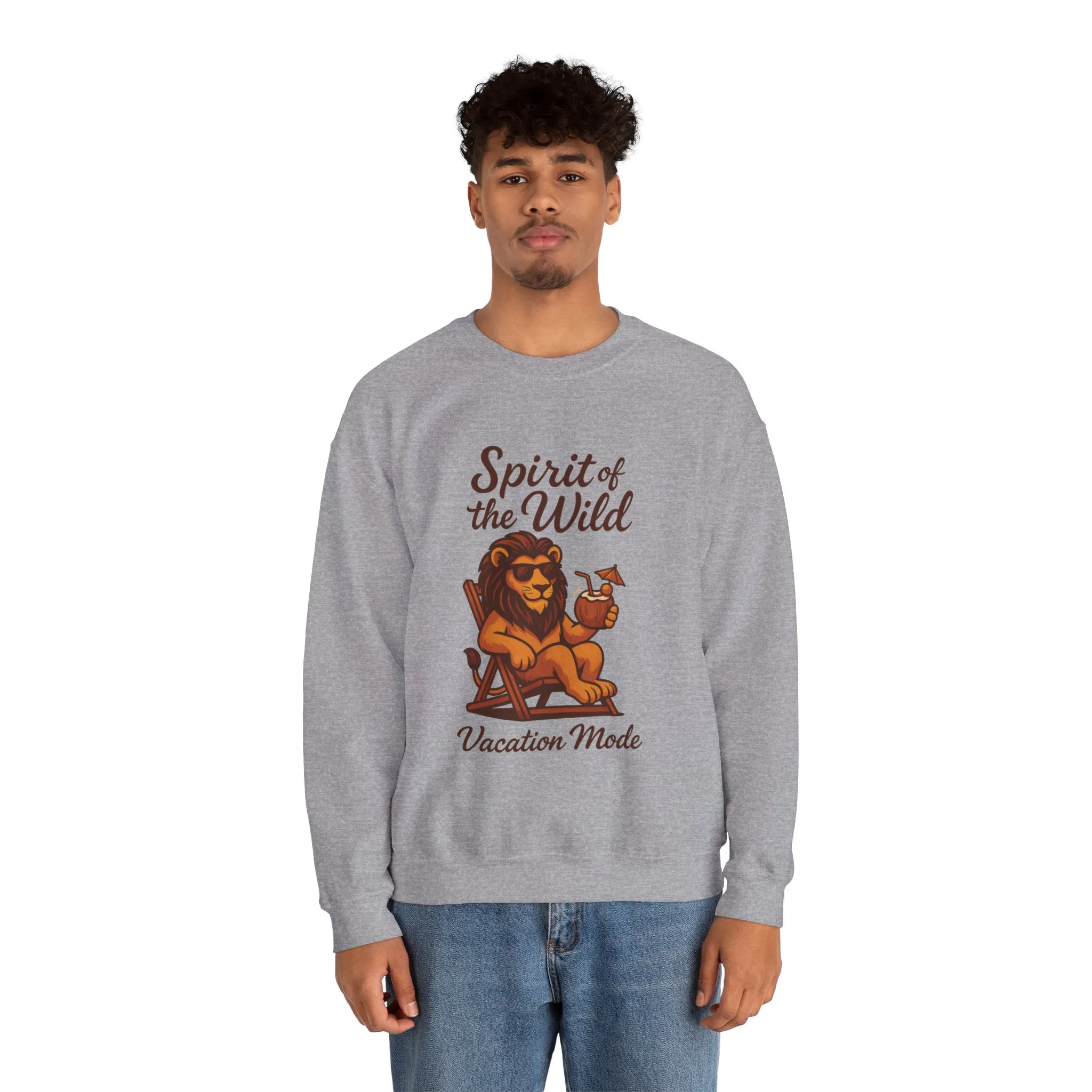 Spirit of the Wild Lion Mens Sweatshirt - Vacation Mode Funny Relaxed Jungle King Pullover, Fun Gift for Travelers - Image 8