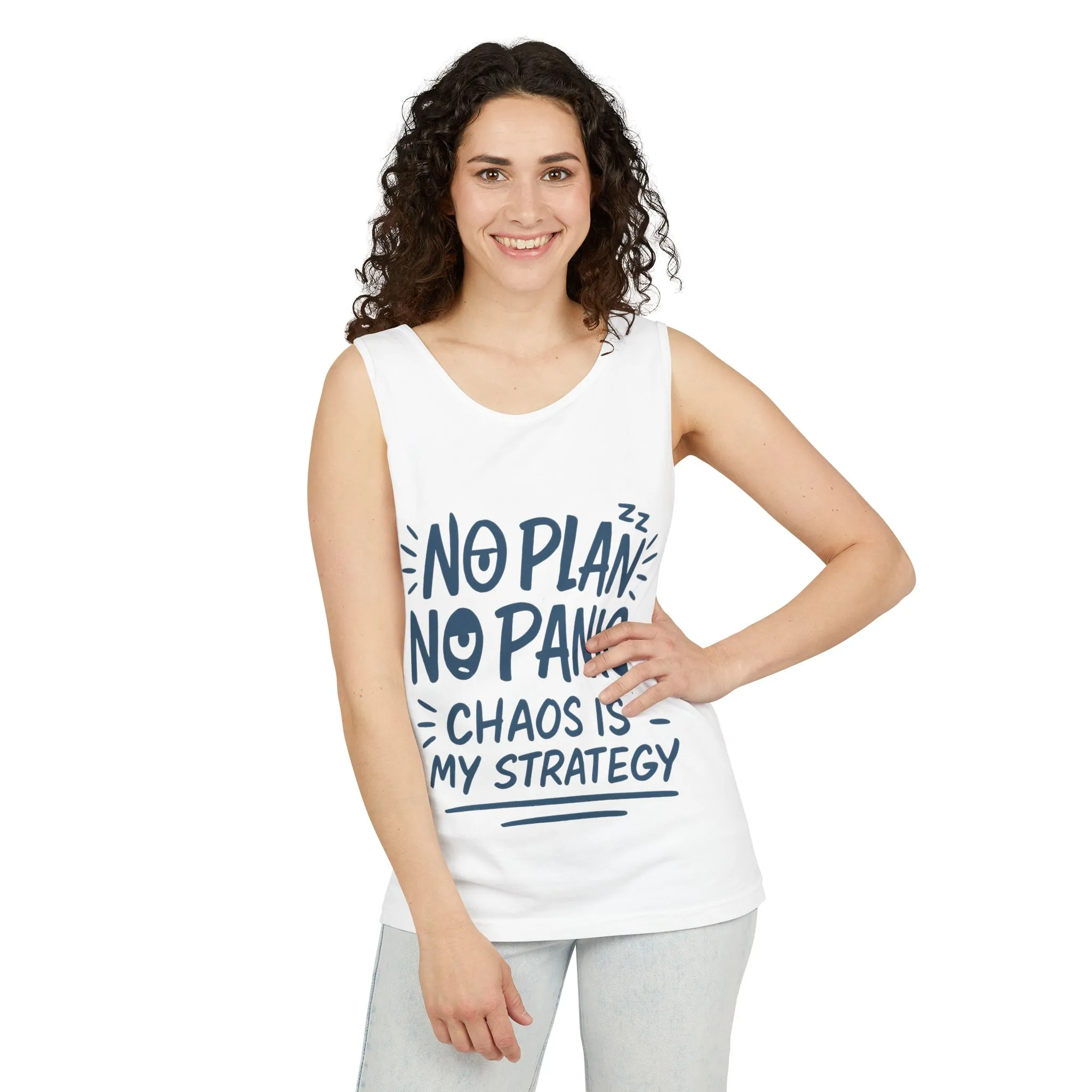 Funny Women's Tank, Chaos Strategy T-Shirt, No Plan No Panic Quote Shirt, Cute Tee for Women, Humorous Gift Idea, Casual Relaxed Fit Top - Image 4
