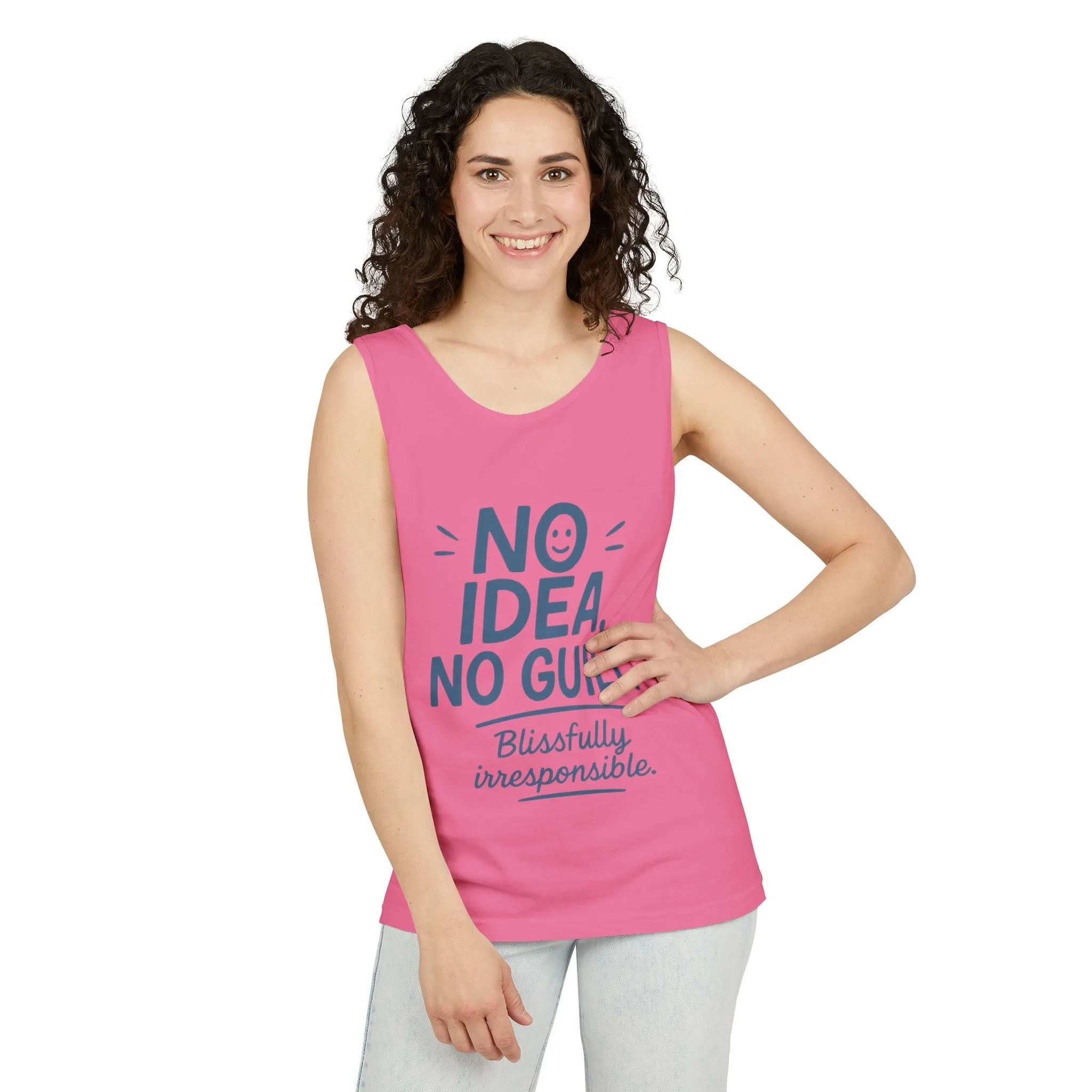 Womens No Guilt Tank Top, No Idea Funny Quote, Blissfully Irresponsible Workout Tee, Casual Sleeveless Top, Summer Activewear, Relaxed Style - Image 30