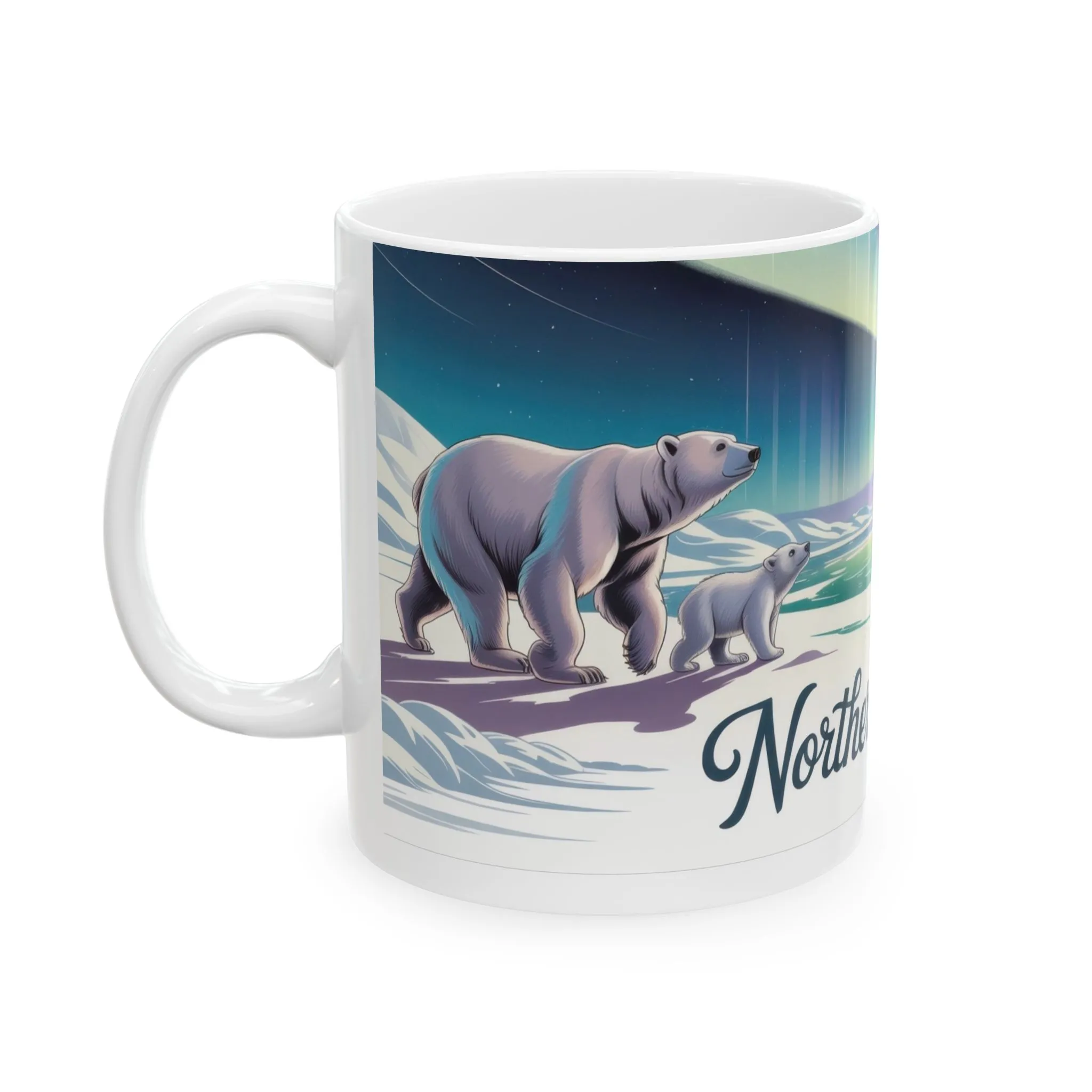 Northern Serenity Polar Bear Mug, Arctic Aurora Coffee Cup, Winter Wildlife Gift, Cute Animal Nature Lover Mug, Holiday Present - Image 4