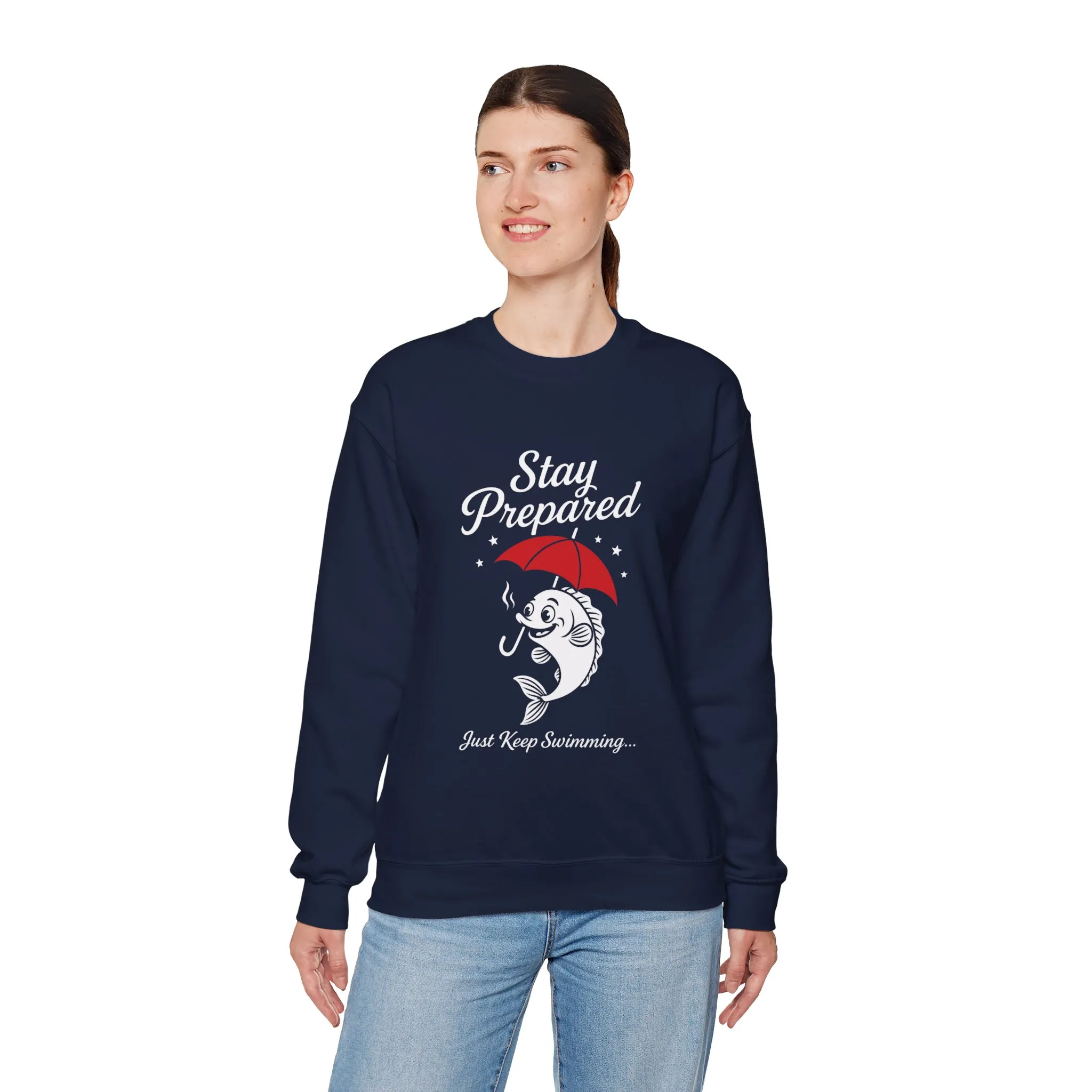 Funny Fish Womens Crewneck Sweatshirt - Stay Prepared Just Keep Swimming Nautical Pullover - Cozy Positive Gift, Fishing Humor - Image 18