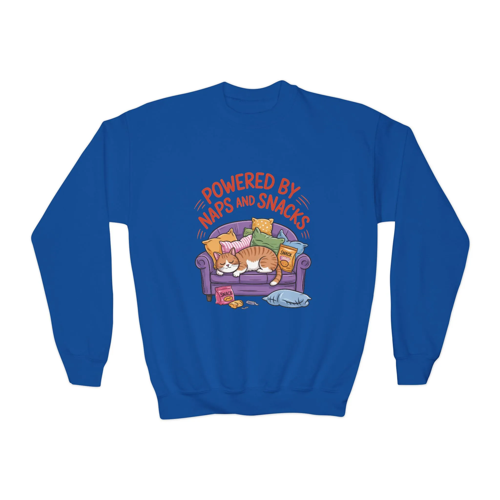 Youth Sweatshirt - Powered by Naps and Snacks, Cozy Apparel for Kids, Perfect for Chill Days, Gift for Cat Lovers, Funny Sweatshirt - Image 11