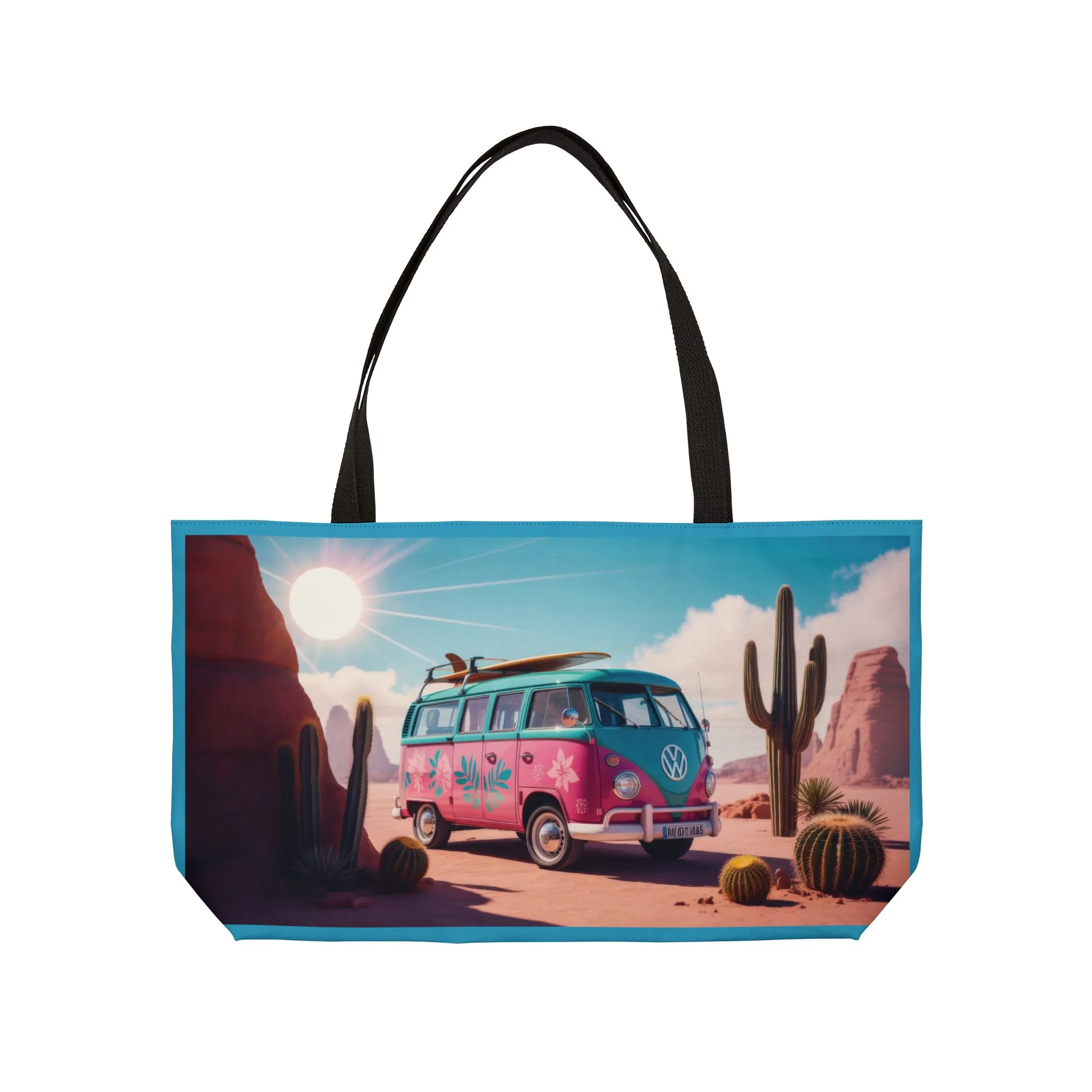 Retro Camper Van Weekender Bag, Desert Road Trip Tote, Colorful VW Bus Travel Bag, Boho Adventure Gift, Boho Beach Bag - Image 2