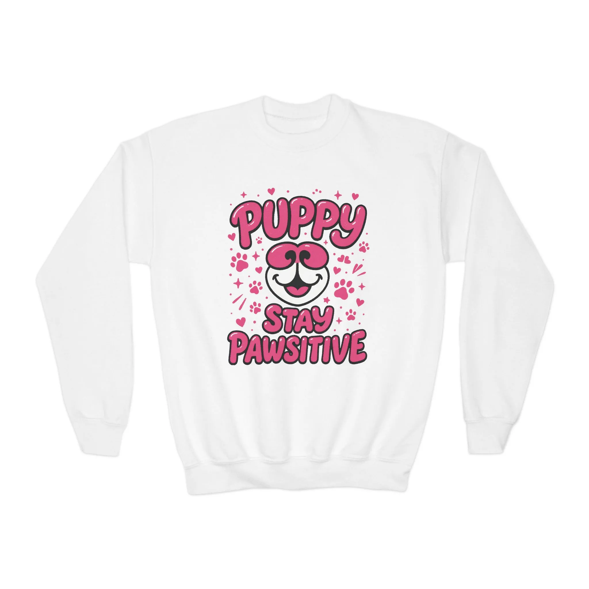 Youth Puppy Crewneck Sweatshirt - Stay Pawsitive Design, Cute Pet Apparel, Kids Sweatshirt, Animal Lover Gift, Cozy Winter Wear, Kids Gift - Image 3