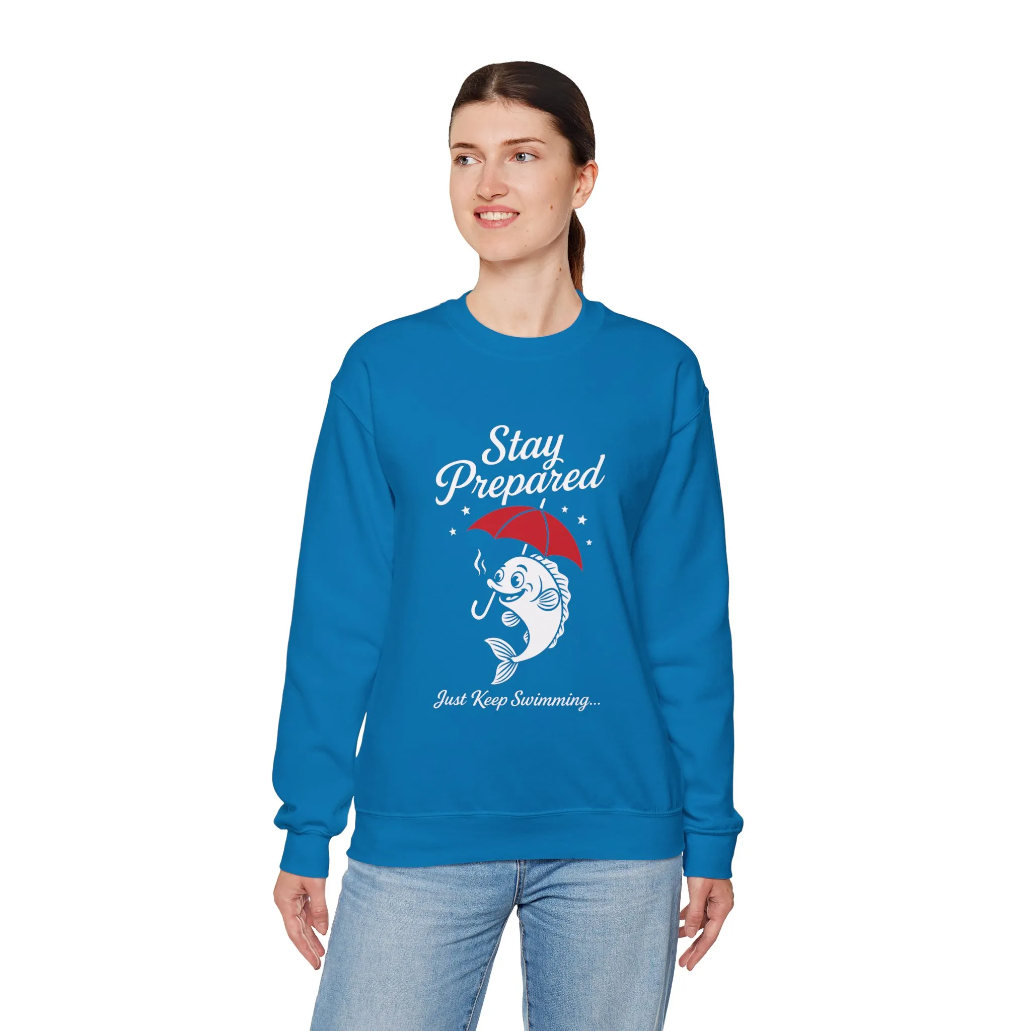 Funny Fish Womens Crewneck Sweatshirt - Stay Prepared Just Keep Swimming Nautical Pullover - Cozy Positive Gift, Fishing Humor - Image 9