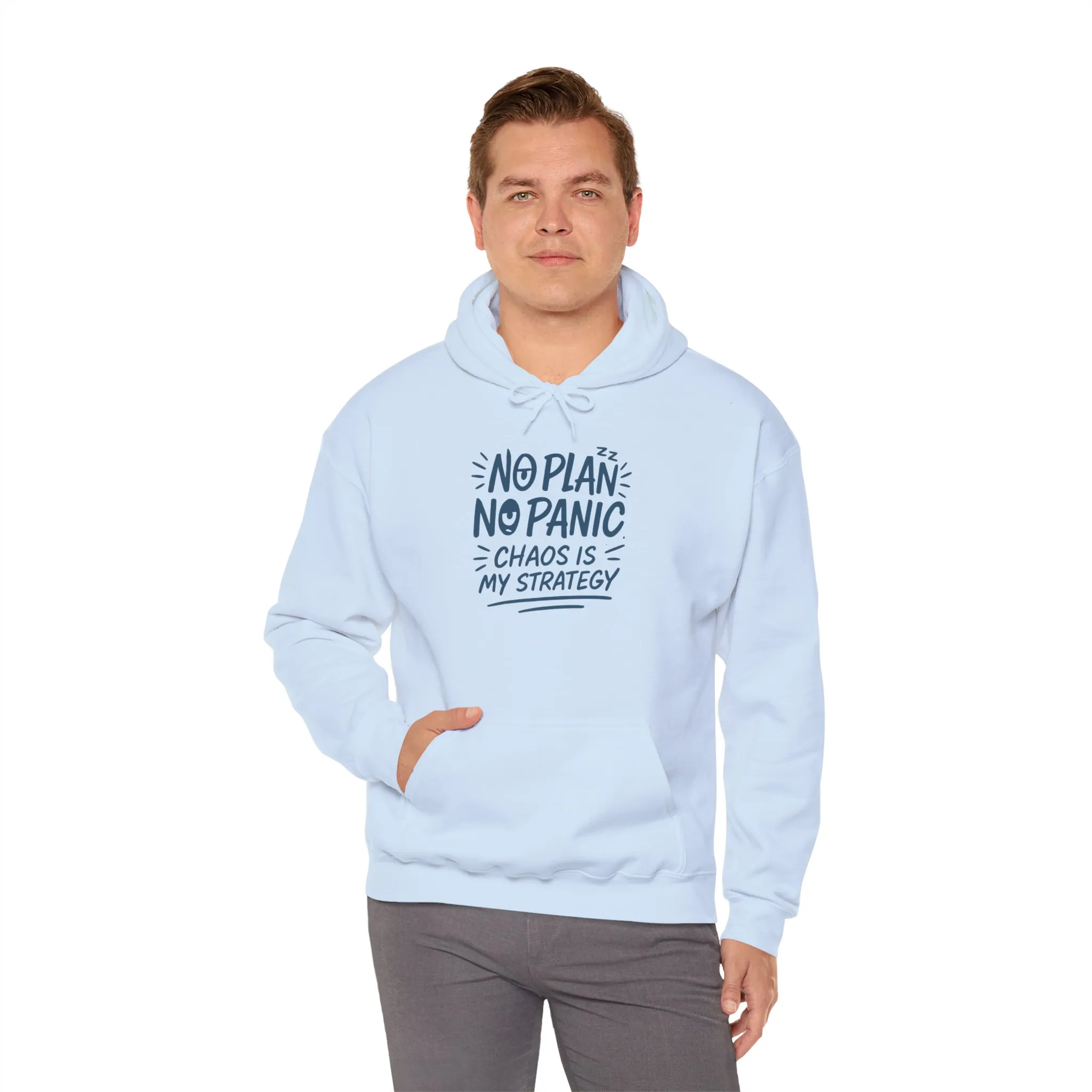 Funny Chaos Strategy Mens Hoodie, No Plan No Panic Quote Hoodie, Cozy Relaxed Fit Pullover, Humorous Gift for Him, Unisex Pullover - Image 24