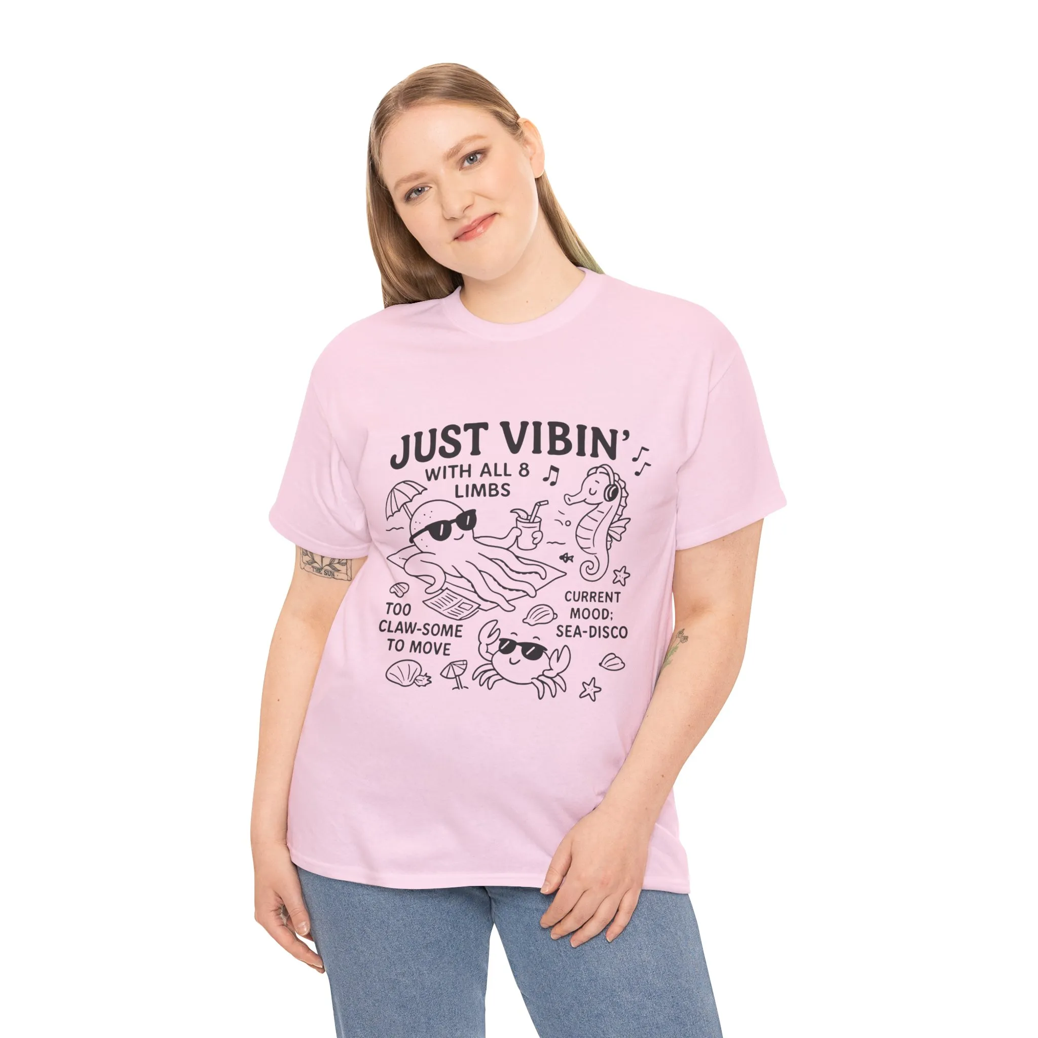 Just Vibin Womens T-Shirt, Cute Octopus & Sea Animals Graphic Tee, Funny Sea Disco Summer Shirt, Beach Vibes Gift for Her, Ocean Theme - Image 3