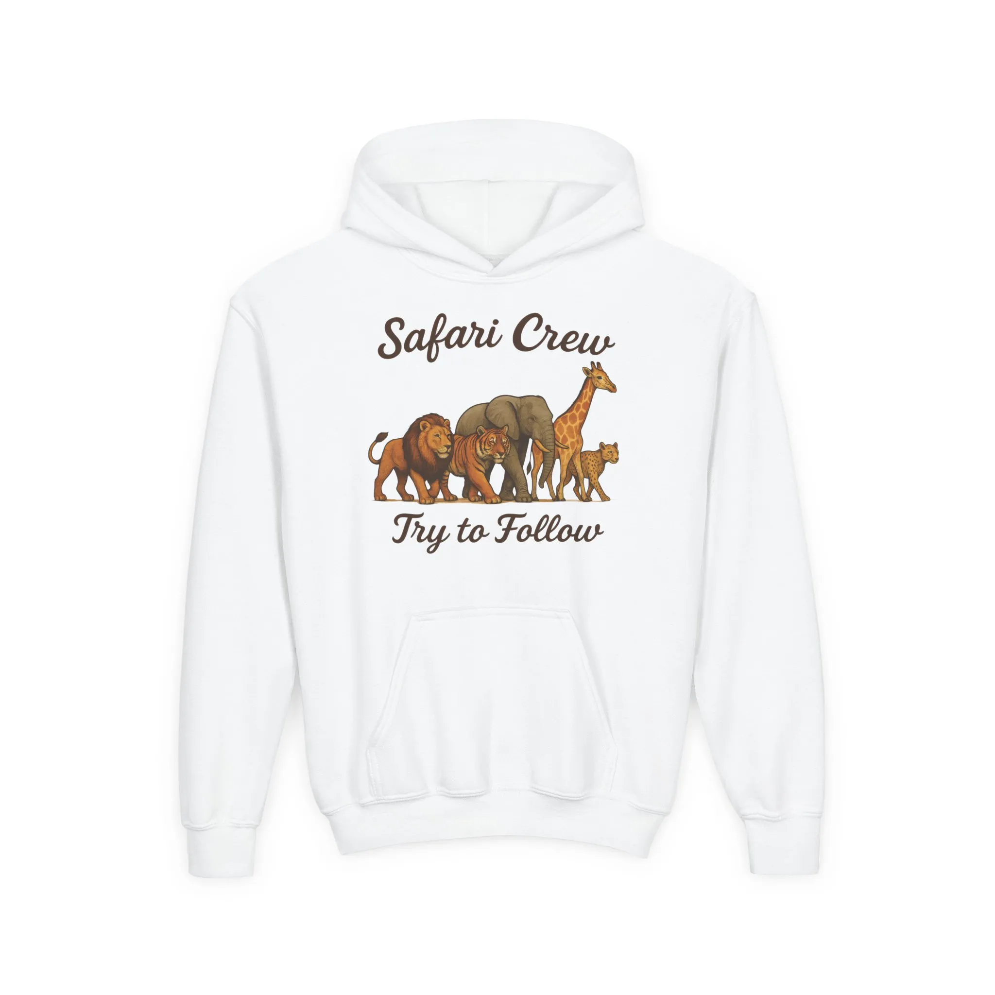 Safari Crew Youth Hoodie, Lion Tiger Elephant Giraffe Sweatshirt, Cool Safari Animal Graphic, Nature Explorer Gift, Youth Hoodie - Image 3