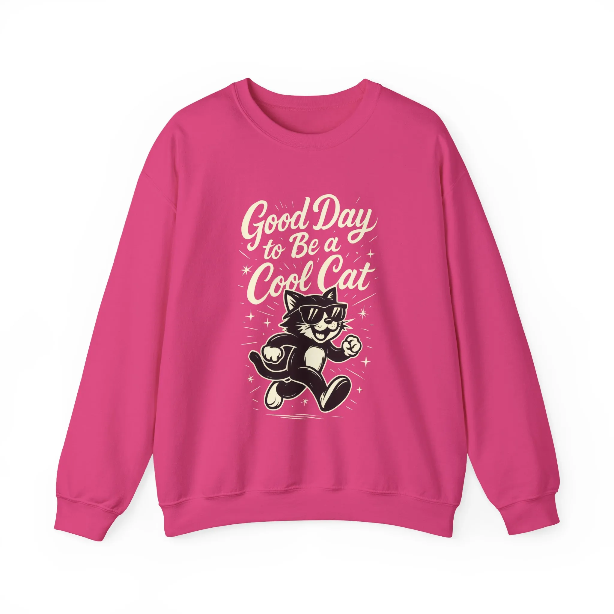 Funny Cool Cat Womens Crewneck Sweatshirt - Good Day to Be a Cool Cat Retro Kitty Pullover - Cute Cat Lover Sweater - Image 22