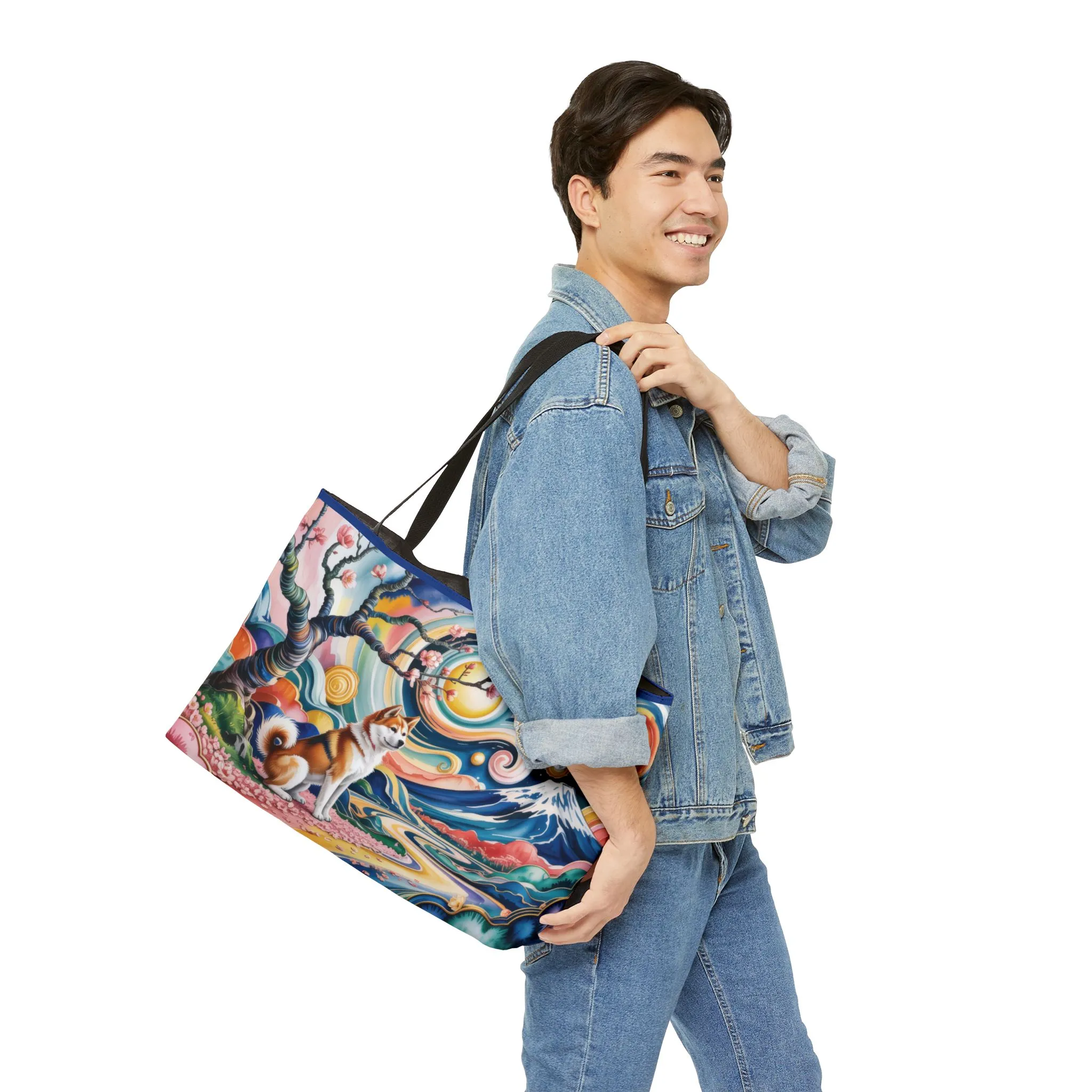 Colorful Shiba Inu Weekender Bag, Japanese Art Beach Tote, Large Travel Bag with Mt Fuji and Sakura, Dog Lover Gift, Summer Tote Bag - Image 8