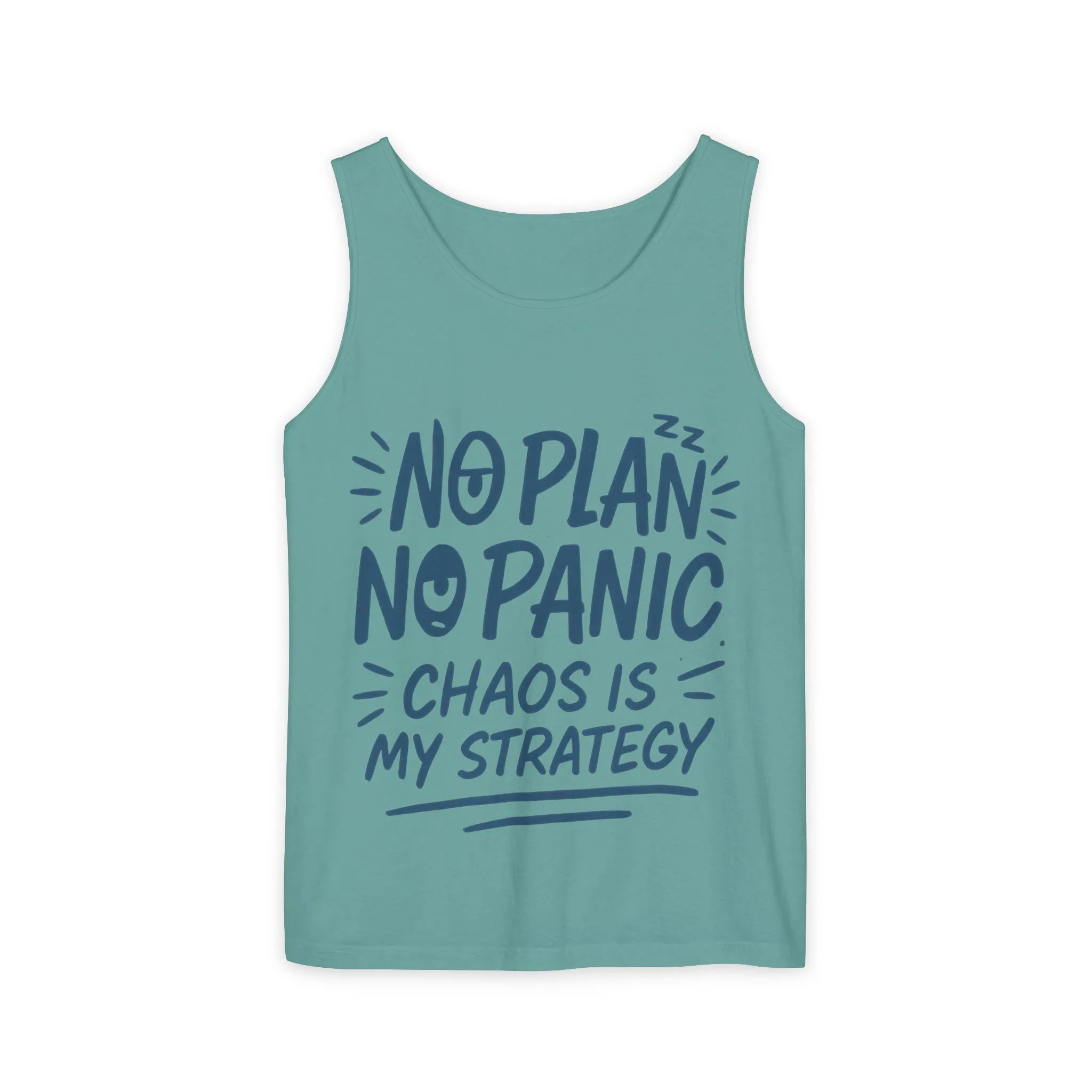 Funny Chaos Quote Mens Tank Top, No Plan No Panic Humor Shirt, Casual Graphic Tee Gift for Him, Relaxed Fit, Workout Gym Humor Shirt - Image 13