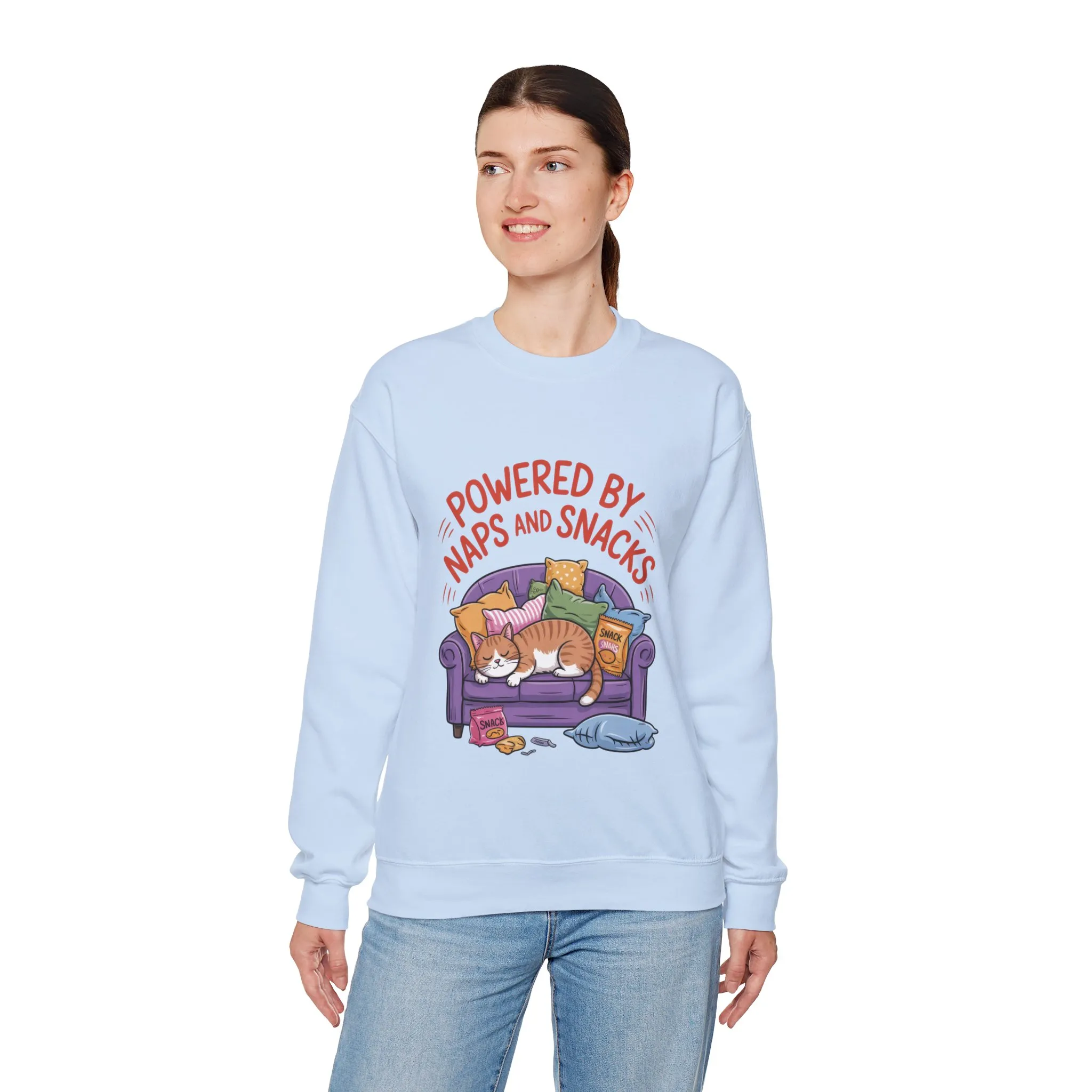 Powered by Naps and Snacks Sweatshirt, Cozy Lounge Crewneck, Gifts for Cat Lovers, Funny Cat Sweatshirt, Casual Everyday Wear - Image 15