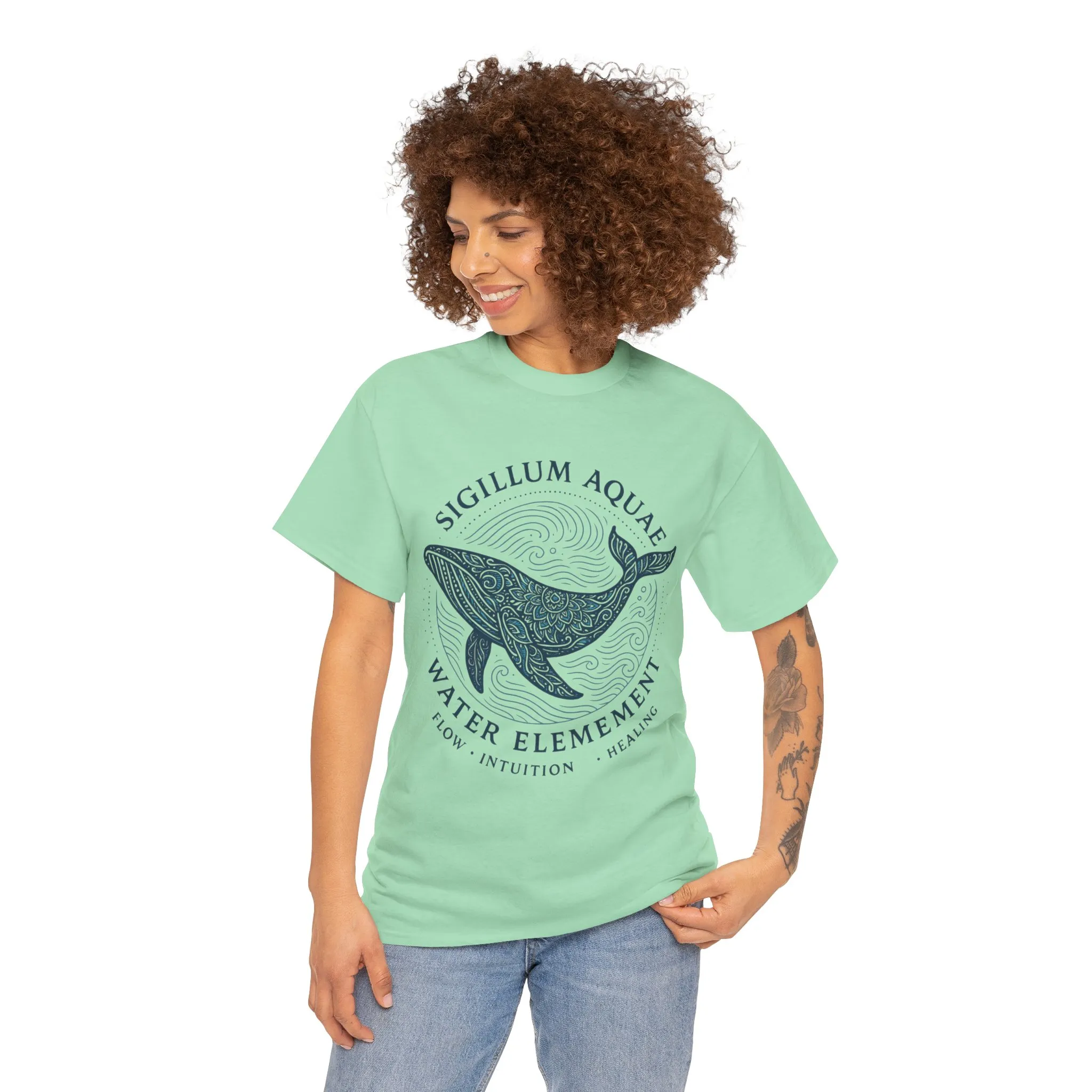 Water Element Whale Tee, Sigillum Aquae Symbol, Flow Intuition Healing, Spiritual Ocean Totem Tee, Nature Energy Shirt, Mindfulness Fashion - Image 18