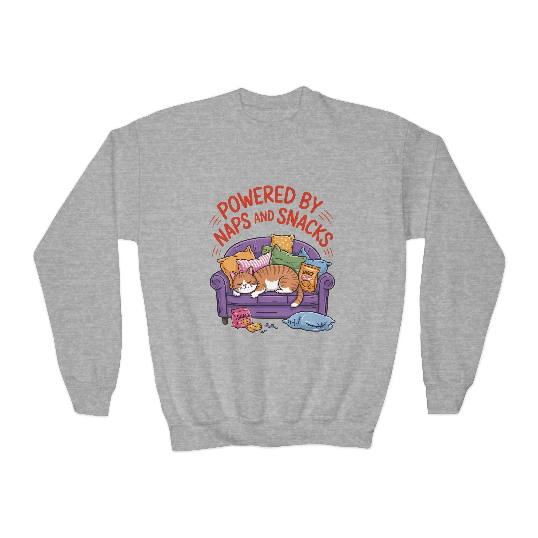Youth Sweatshirt - Powered by Naps and Snacks, Cozy Apparel for Kids, Perfect for Chill Days, Gift for Cat Lovers, Funny Sweatshirt - Image 7