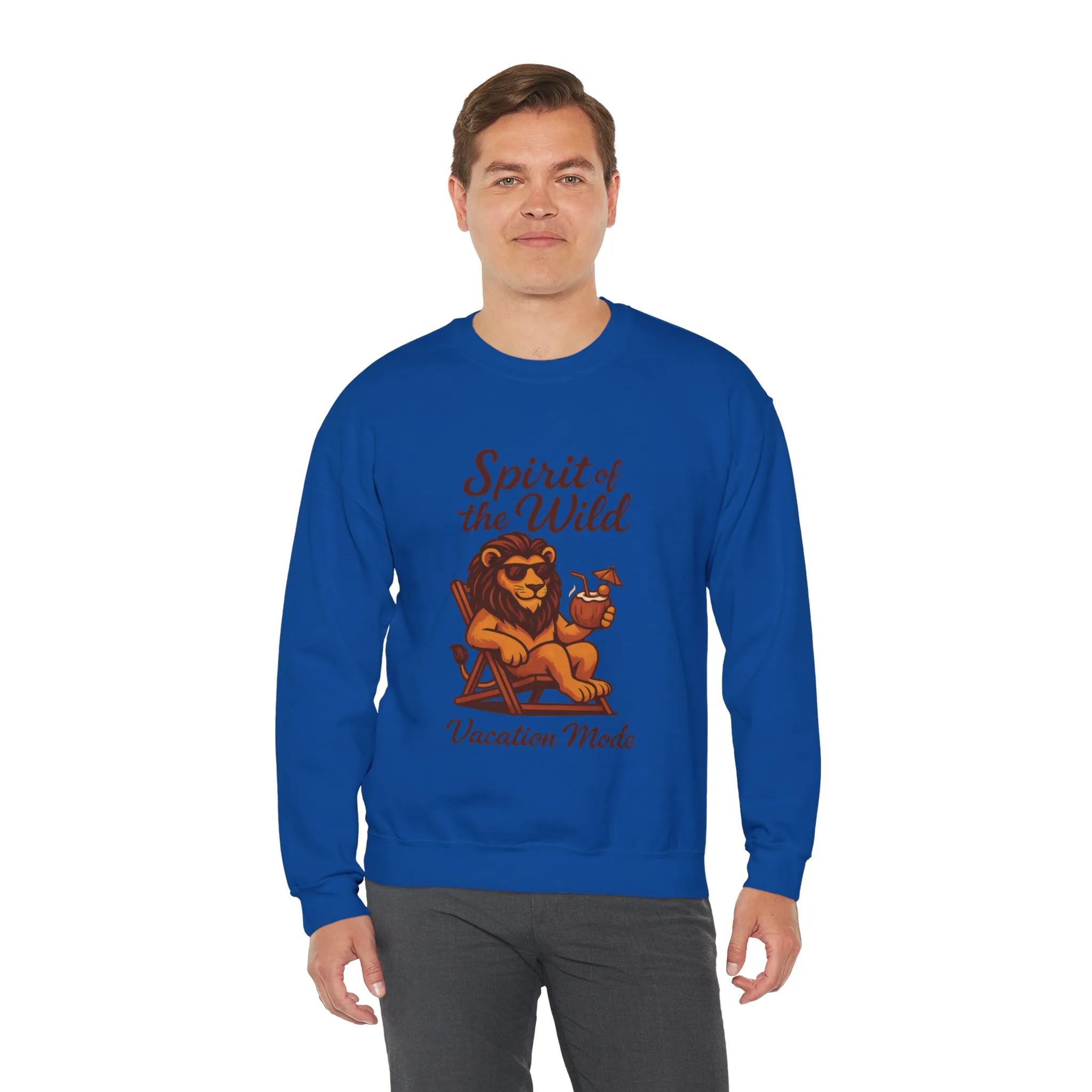 Spirit of the Wild Lion Mens Sweatshirt - Vacation Mode Funny Relaxed Jungle King Pullover, Fun Gift for Travelers - Image 26