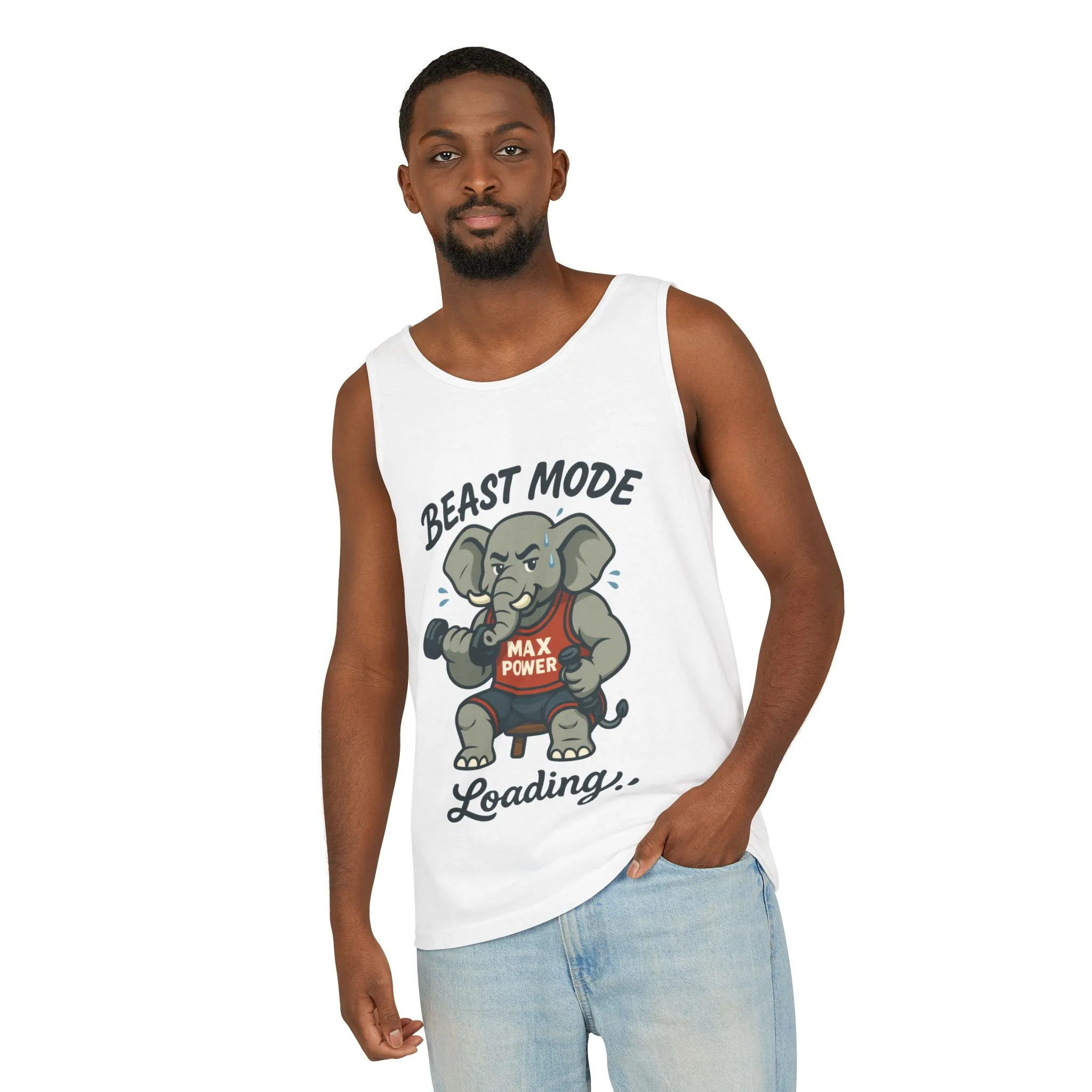 Beast Mode Elephant Gym Tank Top, Funny Workout Muscle Tank, Max Power Fitness Tank, Beast Mode Loading Mens Gym Top, Fitness Apparel - Image 4