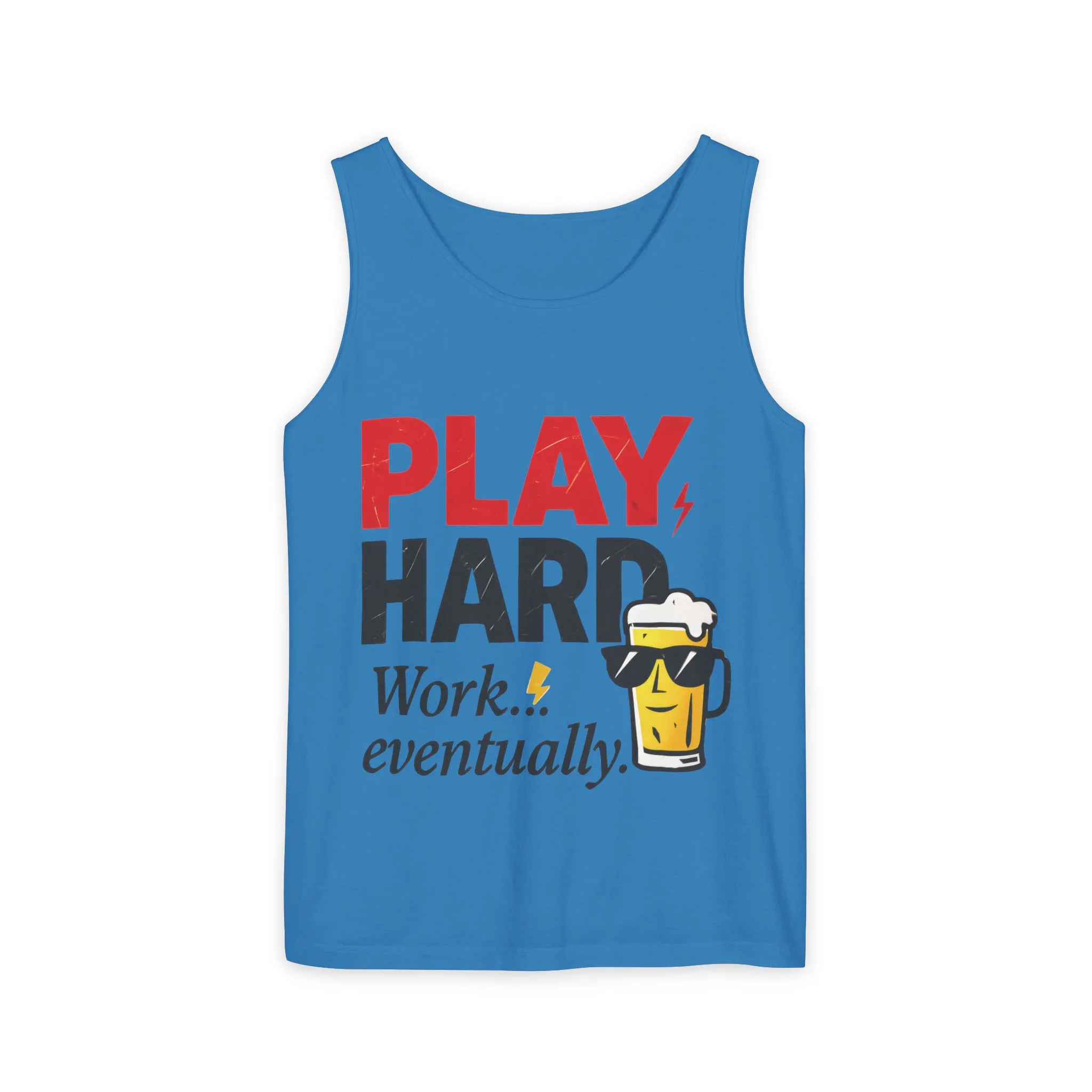 Casual Tank Top with Play Hard Print, Fun Summer Apparel, Gift for Dad or Friends, Beach Wear, Workout Top, Party Attire - Image 43