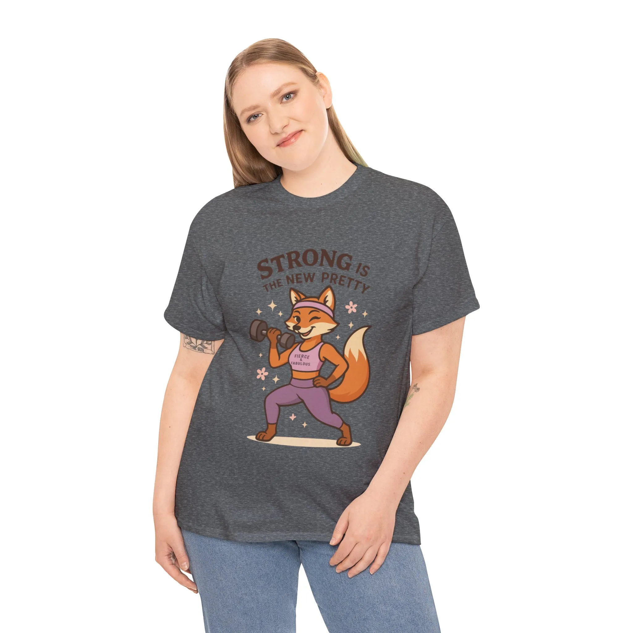 Strong is the New Pretty Womens Tee, Inspirational T-Shirt, Fitness Apparel, Gift for Her, Motivational Top, Cute Fox Design, Womens Gym T-Shirt - Image 15