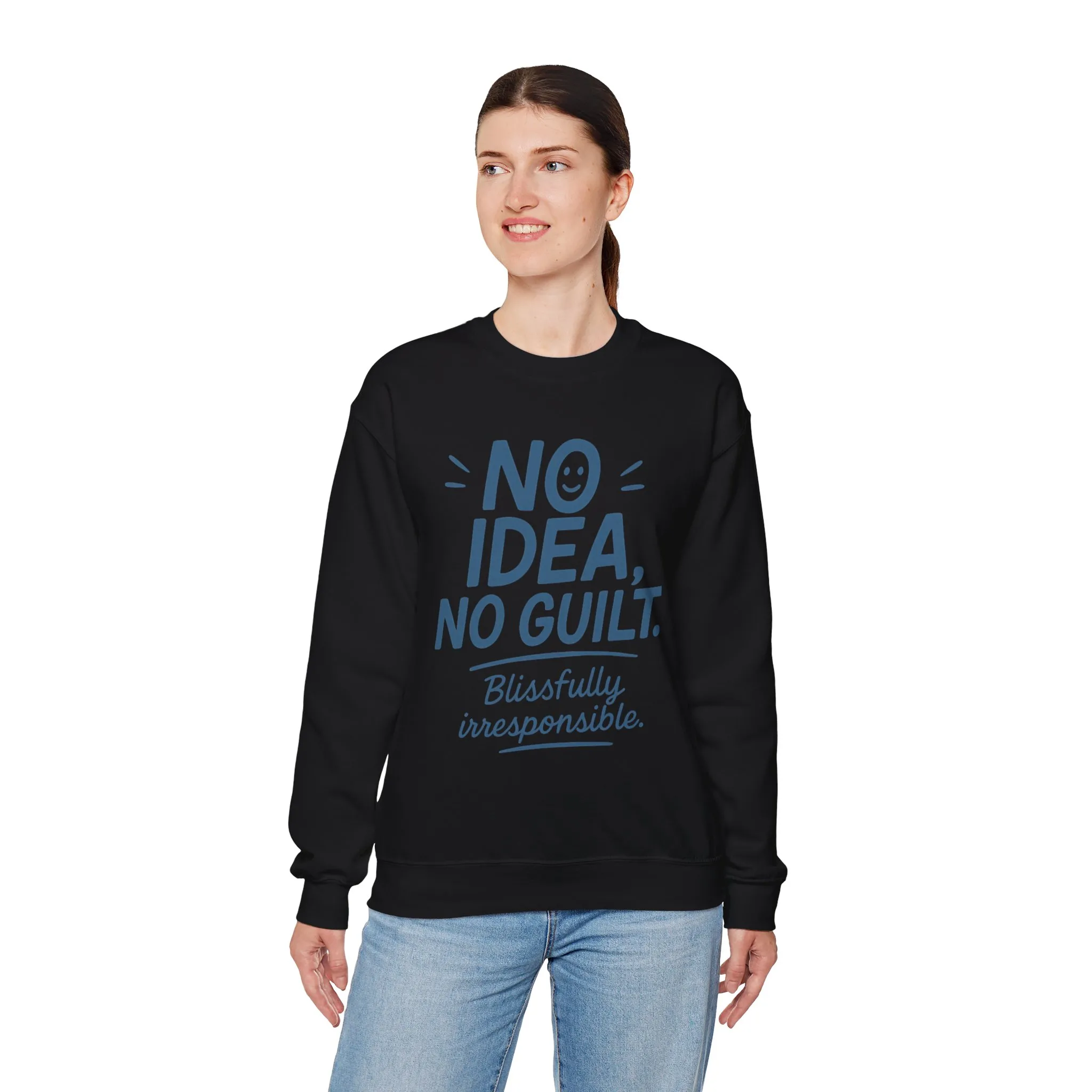 Funny Womens Sweatshirt, No Idea No Guilt Quote, Blissfully Irresponsible Cozy Pullover, Relaxed Fit Gift for Her, Gift for Friends - Image 12