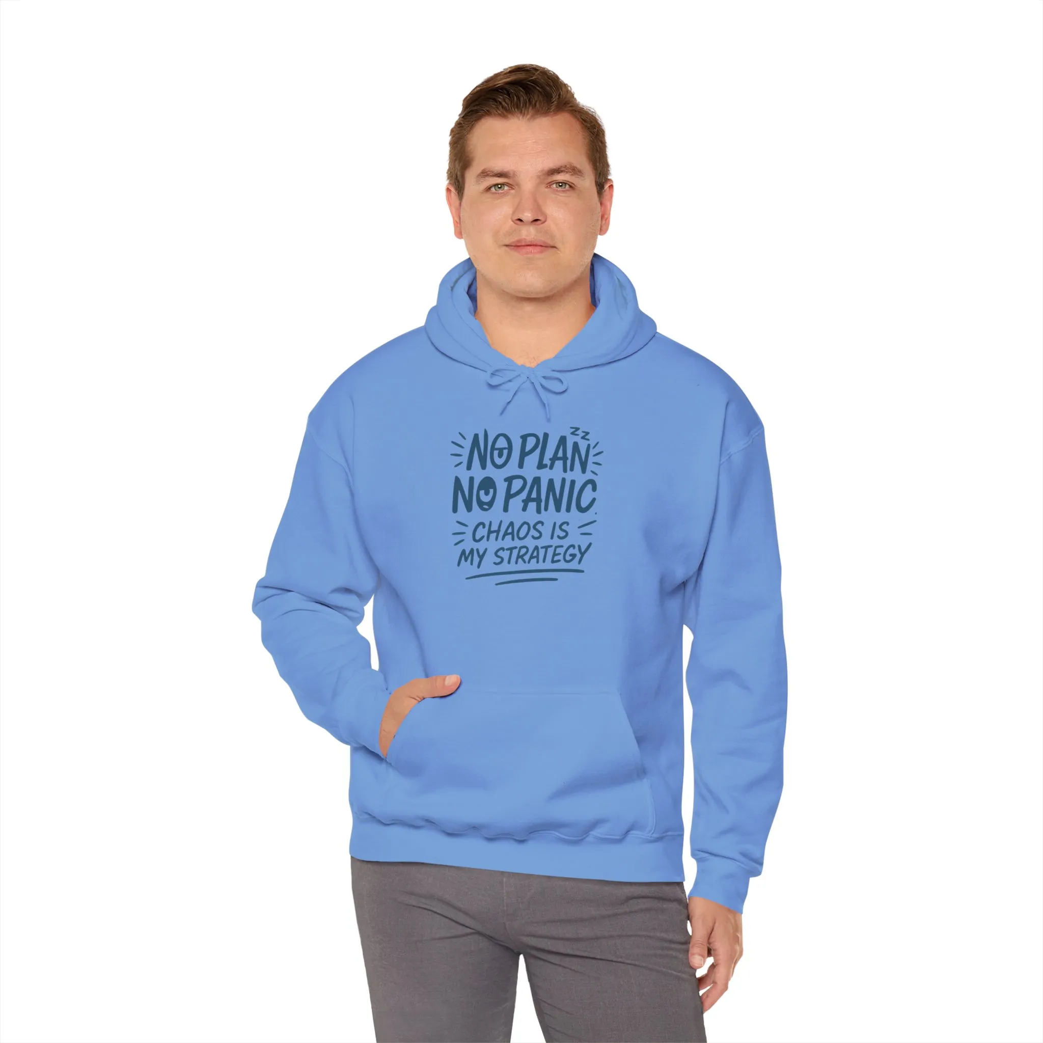 Funny Chaos Strategy Mens Hoodie, No Plan No Panic Quote Hoodie, Cozy Relaxed Fit Pullover, Humorous Gift for Him, Unisex Pullover - Image 28