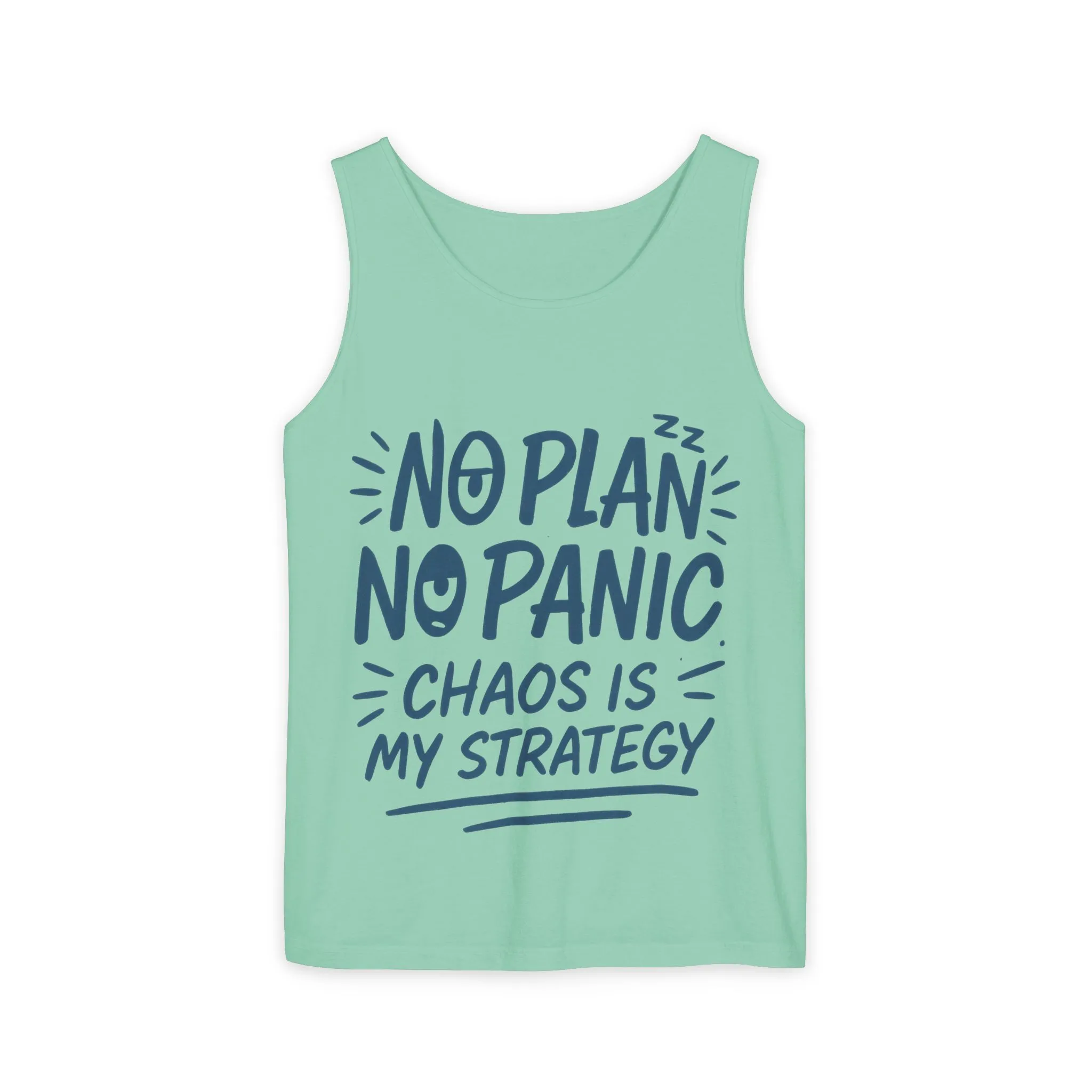 Funny Chaos Quote Mens Tank Top, No Plan No Panic Humor Shirt, Casual Graphic Tee Gift for Him, Relaxed Fit, Workout Gym Humor Shirt - Image 34