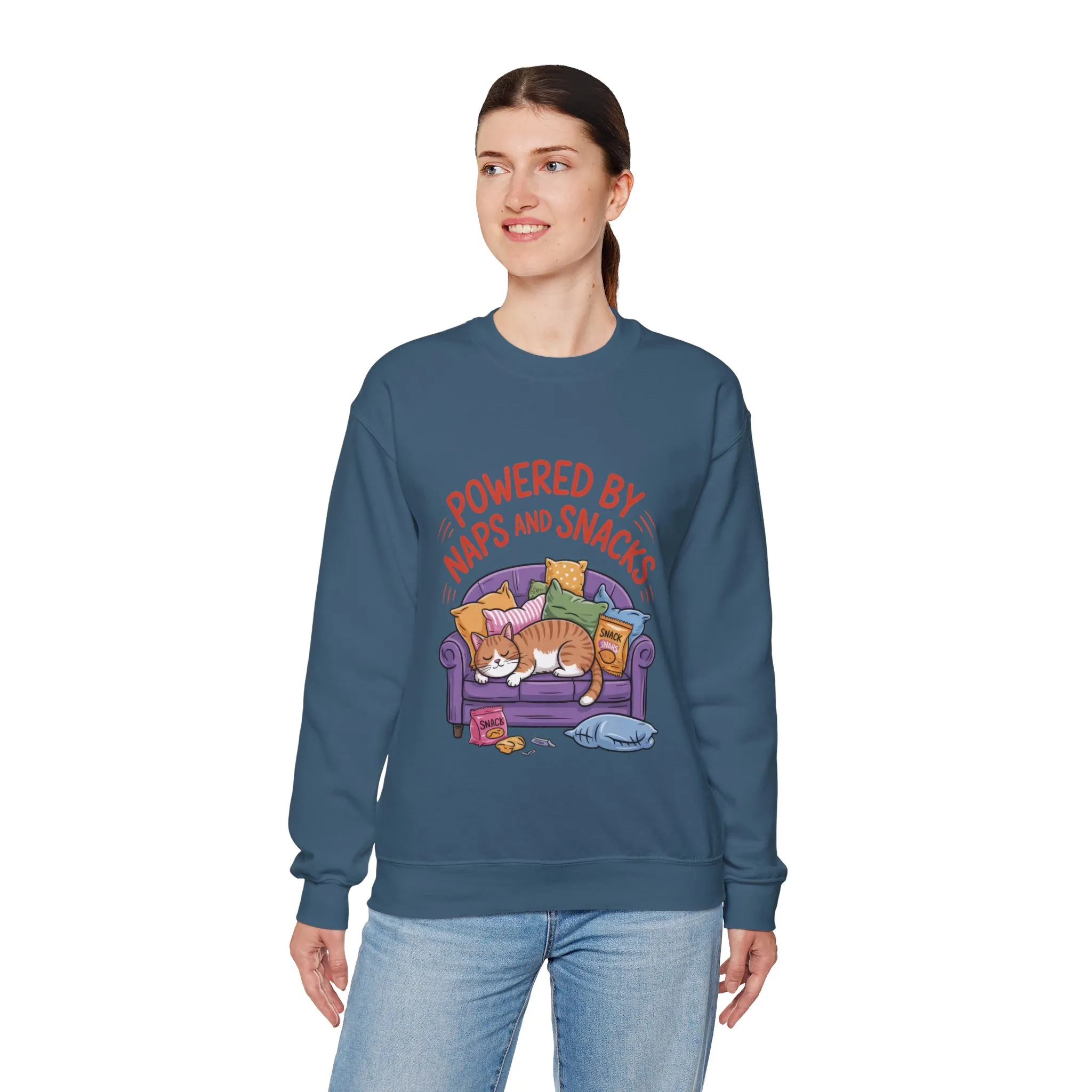 Powered by Naps and Snacks Sweatshirt, Cozy Lounge Crewneck, Gifts for Cat Lovers, Funny Cat Sweatshirt, Casual Everyday Wear - Image 39