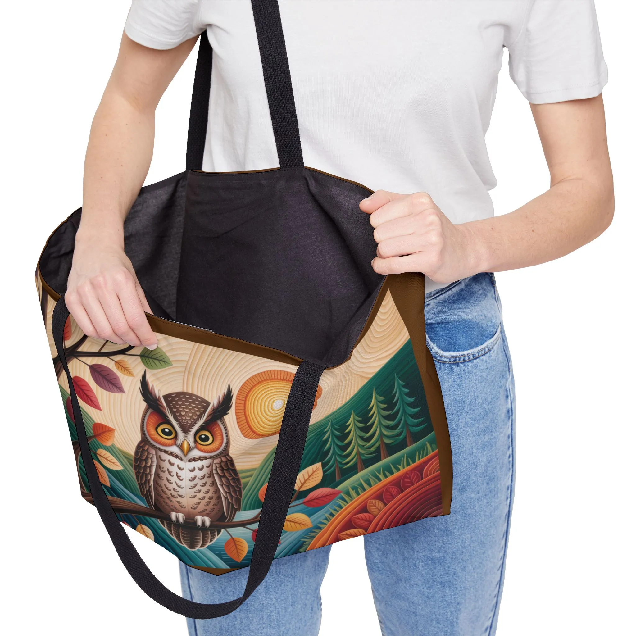 Owl Weekender Bag, Autumn Forest Art Tote, Large Travel Bag with Colorful Fall Leaves, Boho Woodland Gift, Beach Bag - Image 7