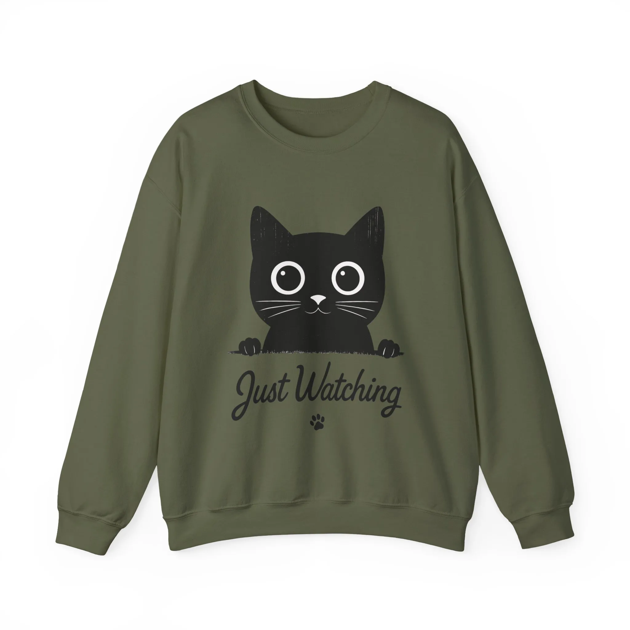 Funny Black Cat Womens Crewneck Sweatshirt - Just Watching Minimalist Kitty Pullover - Cozy Cat Lover Gift, Pet Owner Apparel - Image 7