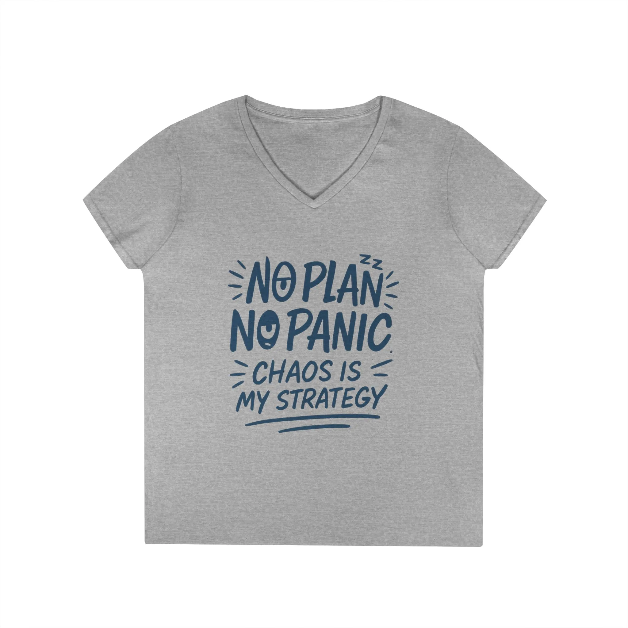 Ladies' V-Neck T-Shirt - "No Plan No Panic" Casual Tee, Everyday Wear, Gift for Friends, Relaxed Style, Funny Motivational Top - Image 5