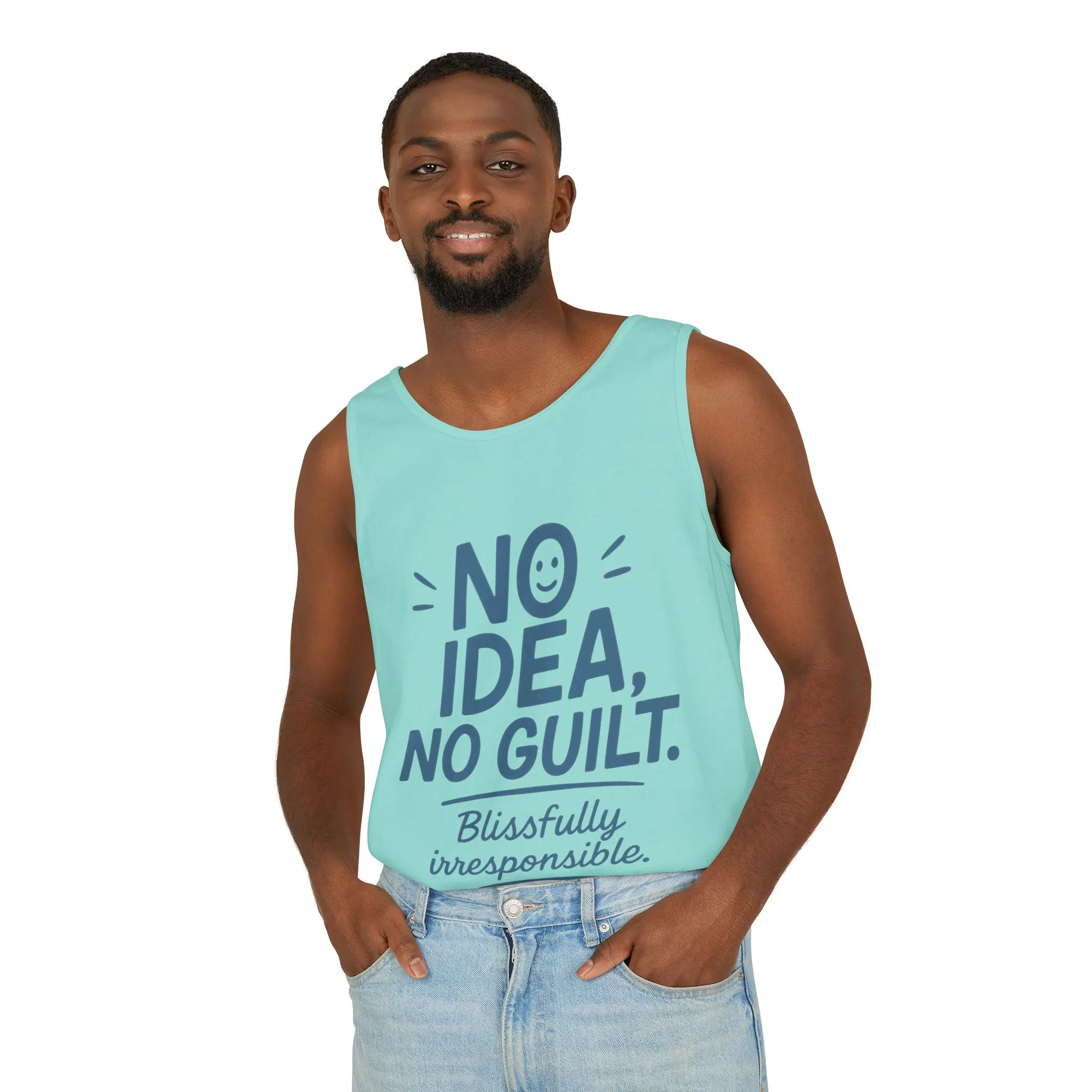 Mens Funny Tank Top, No Idea No Guilt Quote, Blissfully Irresponsible Gym Shirt, Casual Sleeveless Top, , Fun Party Shirt - Image 15