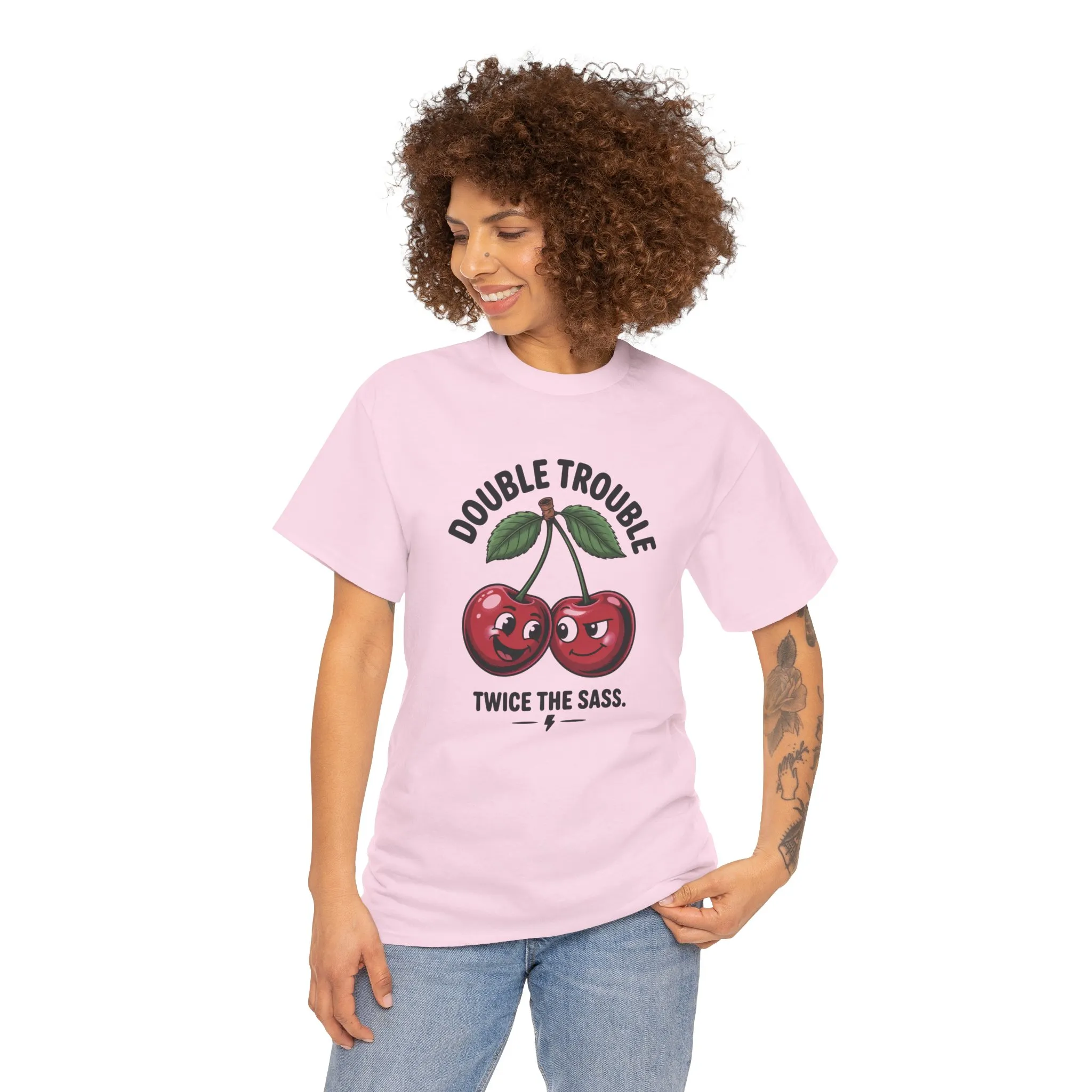 Double Trouble Cherry Graphic Tee, Funny Cute Womens T-Shirt, Twice the Sass Quote Shirt, Sassy Cherry Cartoon Gift - Image 26