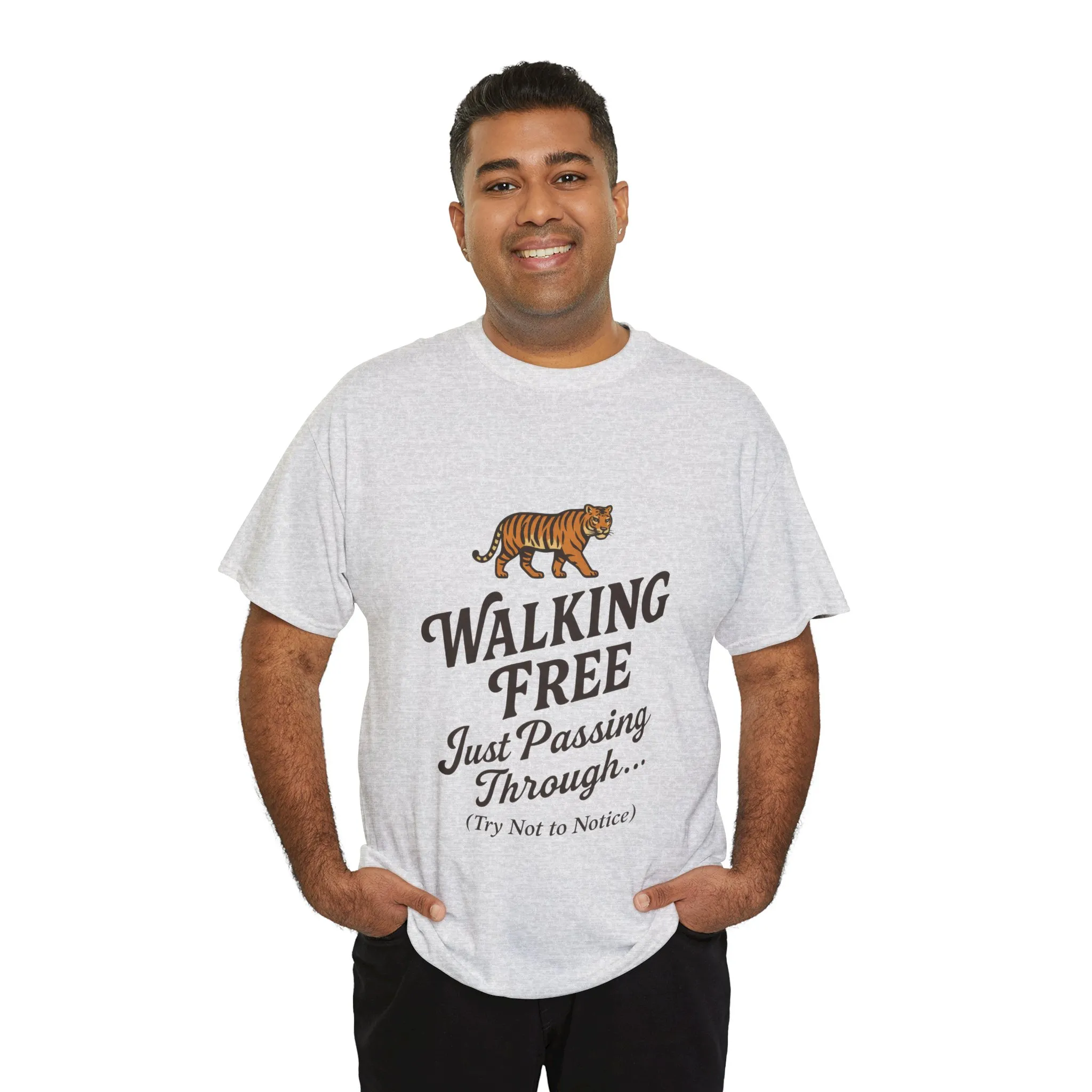 Walking Free Tiger Shirt for Men - Just Passing Through Funny Graphic Tee - Wild Animal Casual Top, Gift Nature Lovers - Image 6